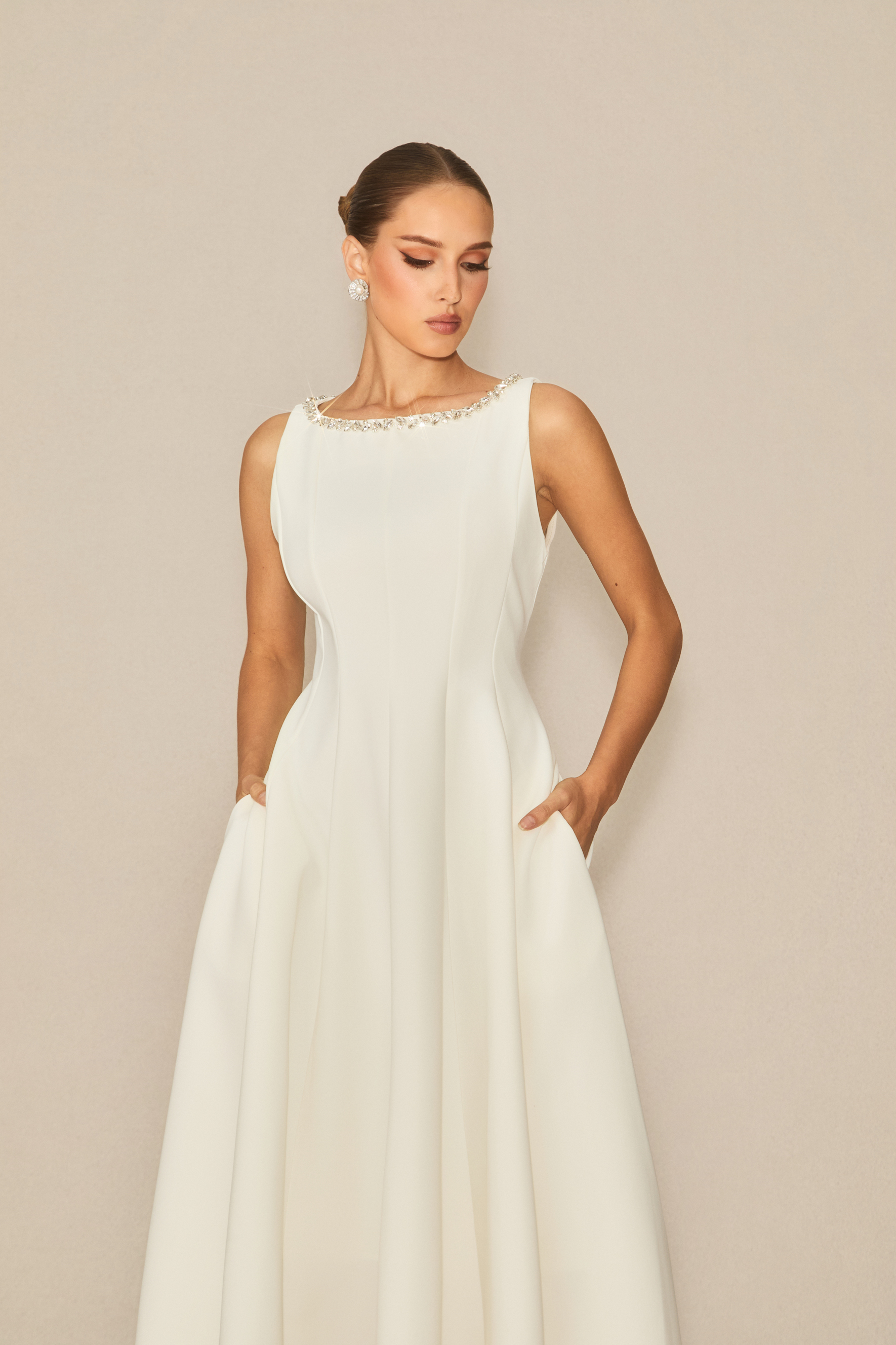 Captured Your Heart White Embellished Sleeveless Midi Dress-purelyfable