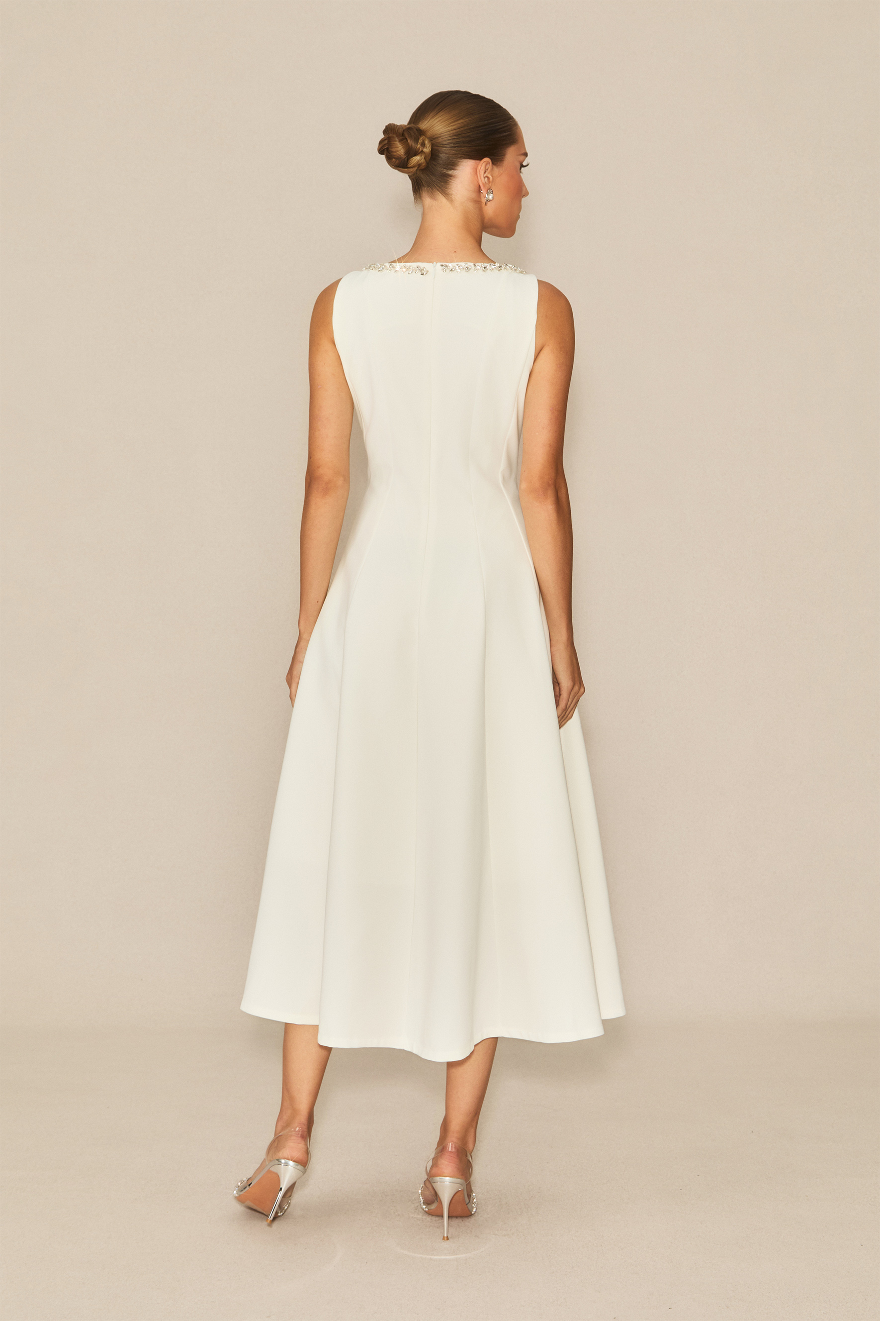 Captured Your Heart White Embellished Sleeveless Midi Dress-purelyfable