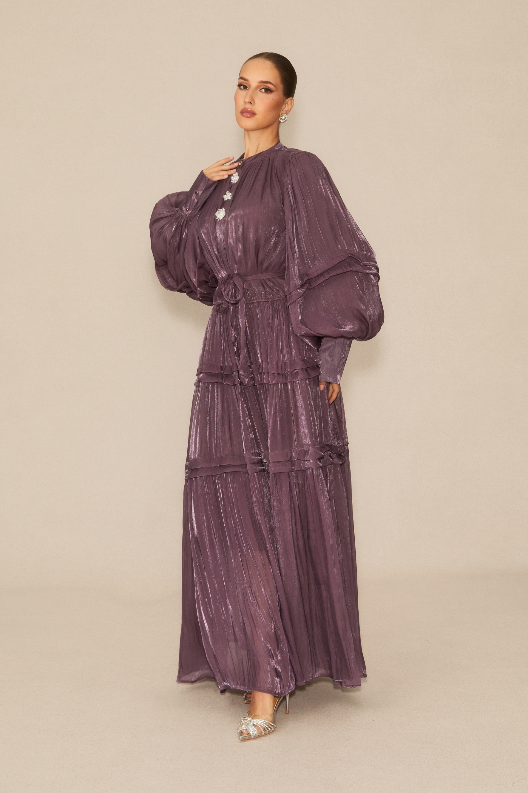 Luxurious Vision Purple Balloon Sleeve Maxi Dress-purelyfable