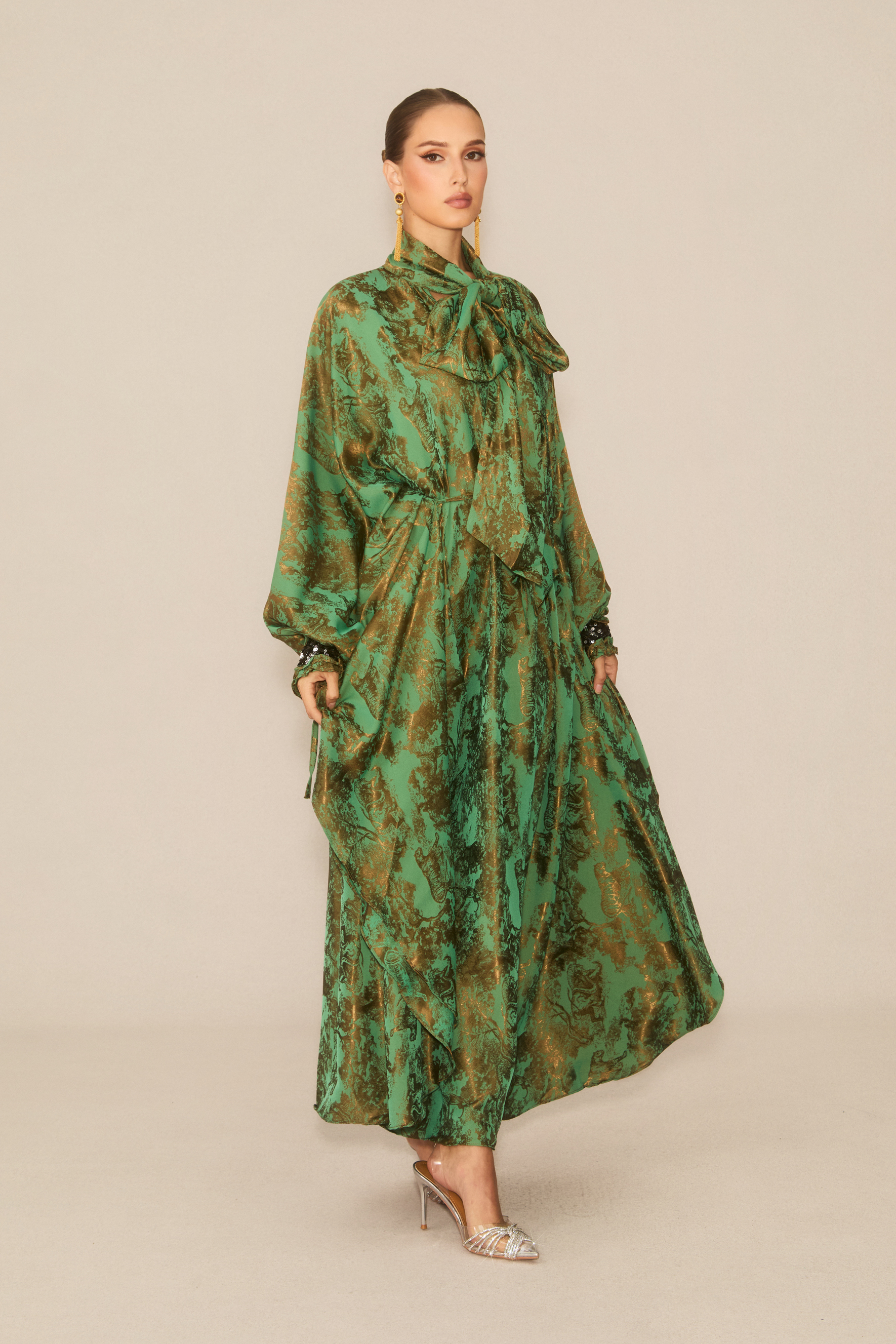 Charming Forest Green Printed Maxi Dress-purelyfable