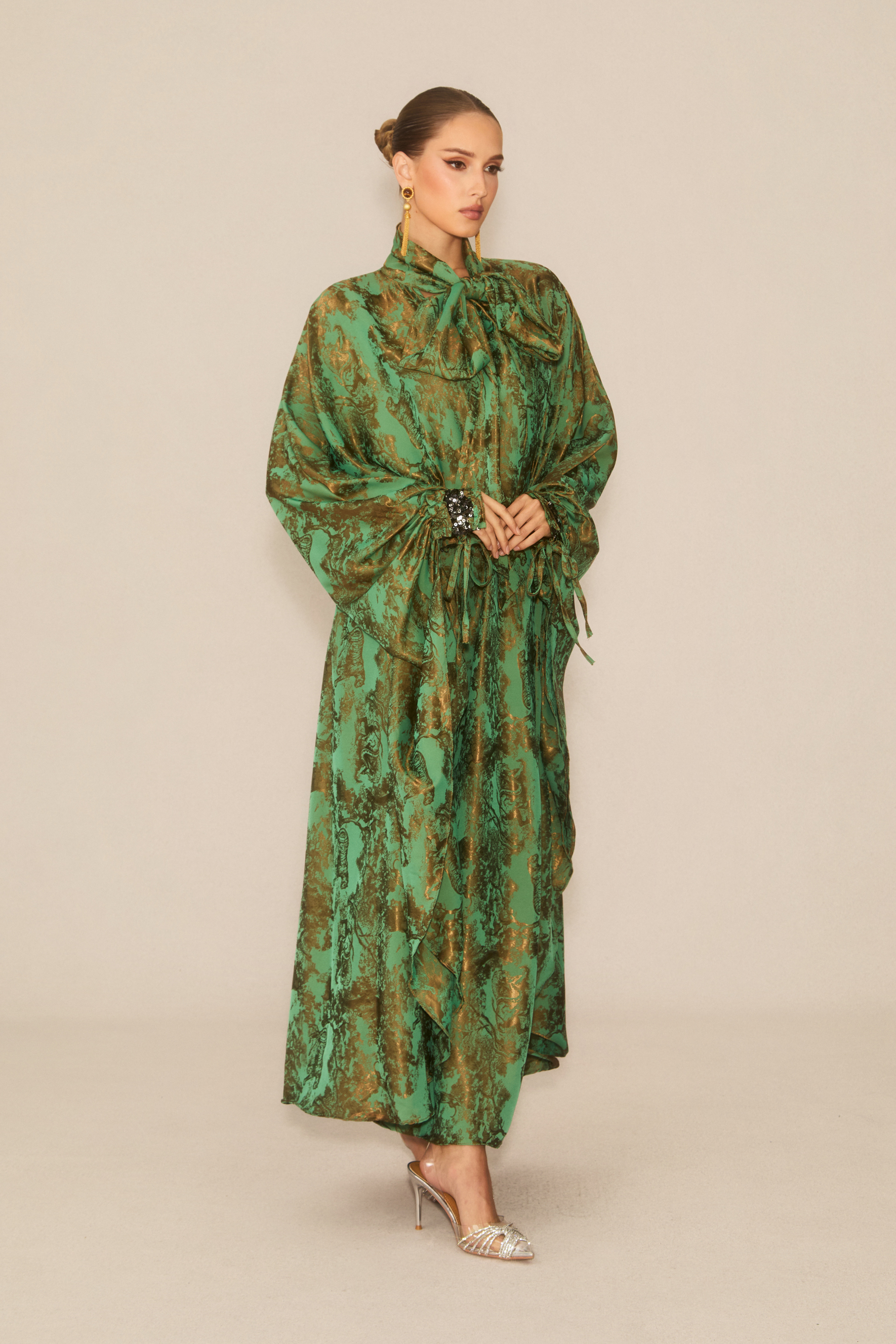 Charming Forest Green Printed Maxi Dress-purelyfable