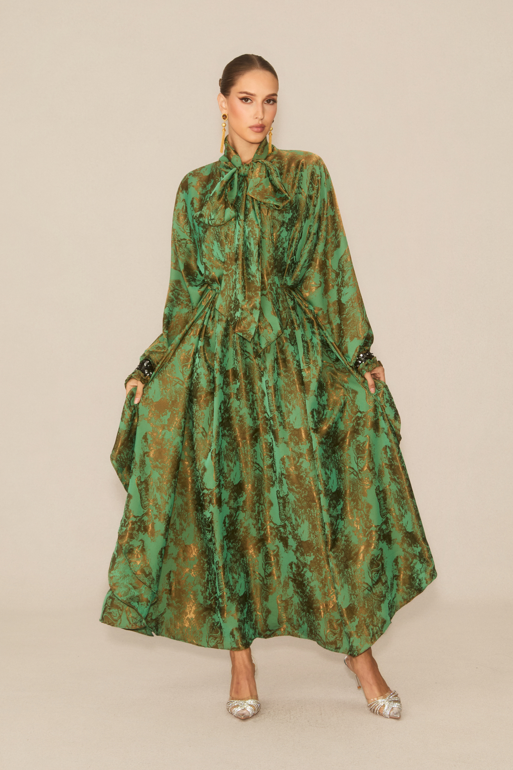 Charming Forest Green Printed Maxi Dress-purelyfable