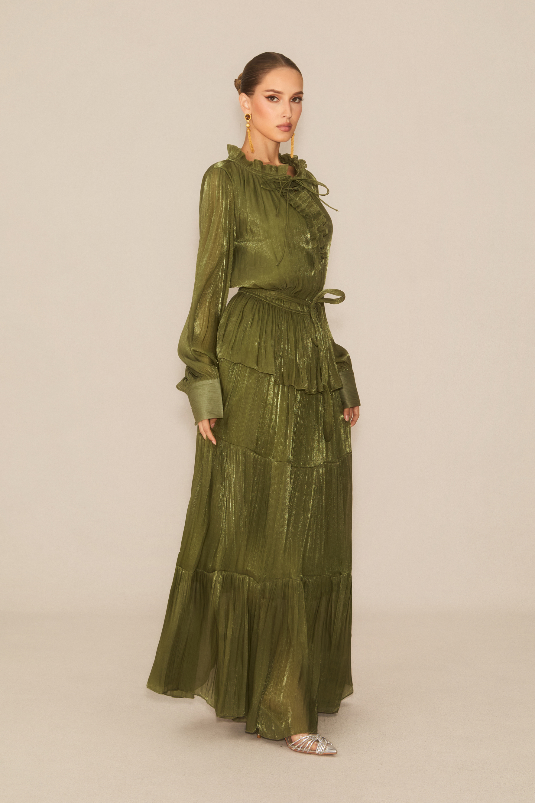 Gorgeous Darling Green Ruffle Tiered Maxi Dress-purelyfable