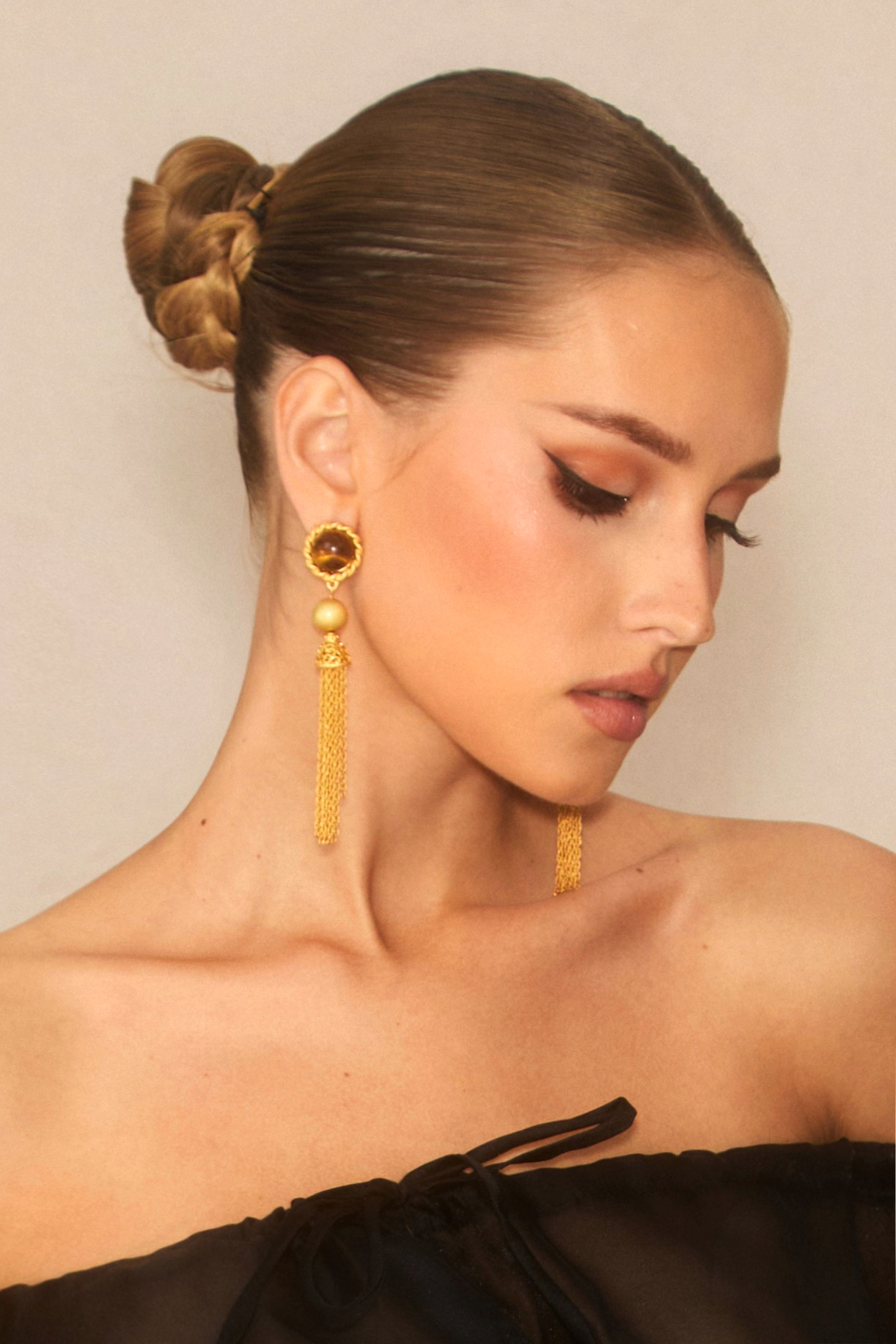 Tigers Eye Fringe Drop Earrings-purelyfable