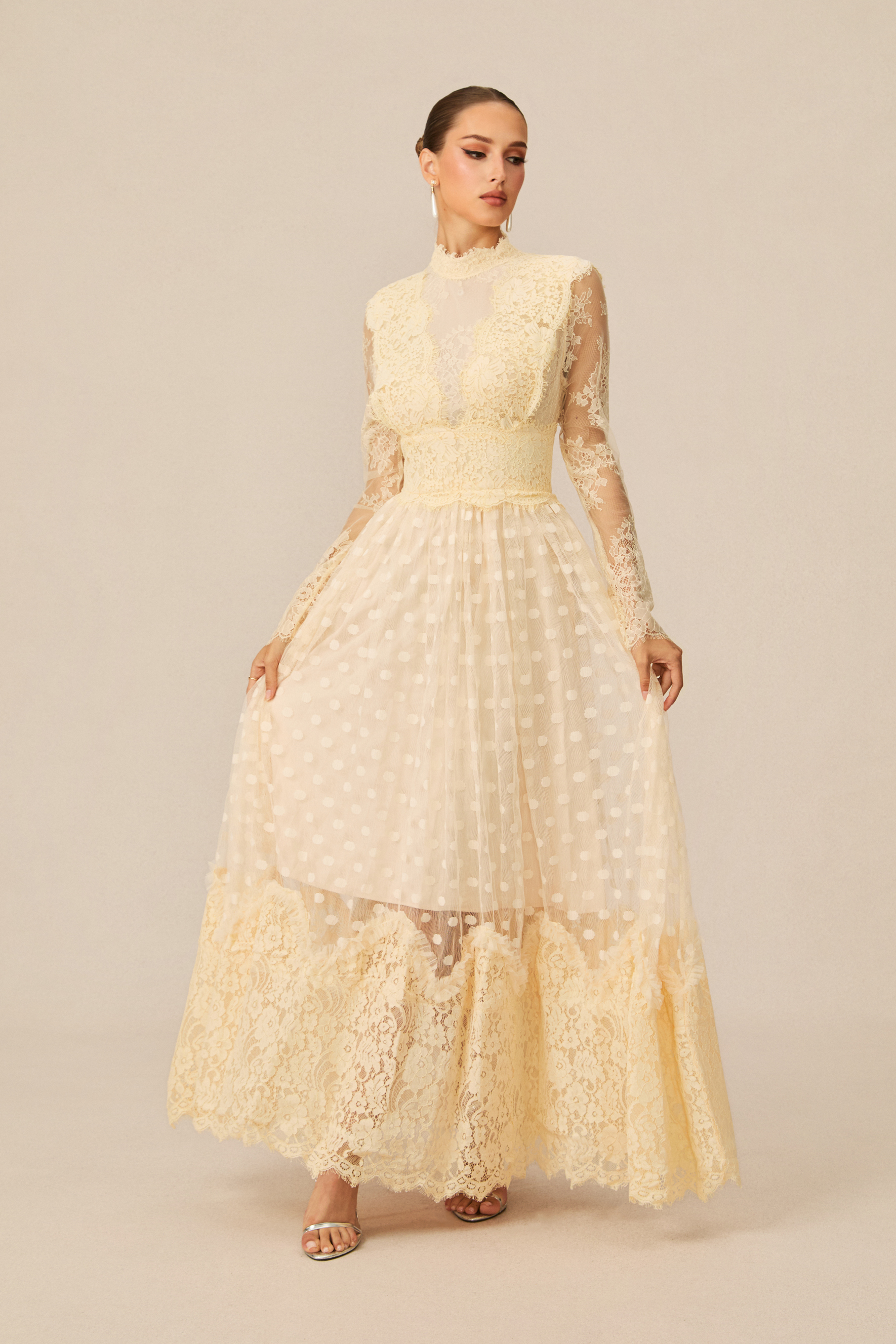 Monica Lace Embroidered Polka Dot Maxi Dress-purelyfable