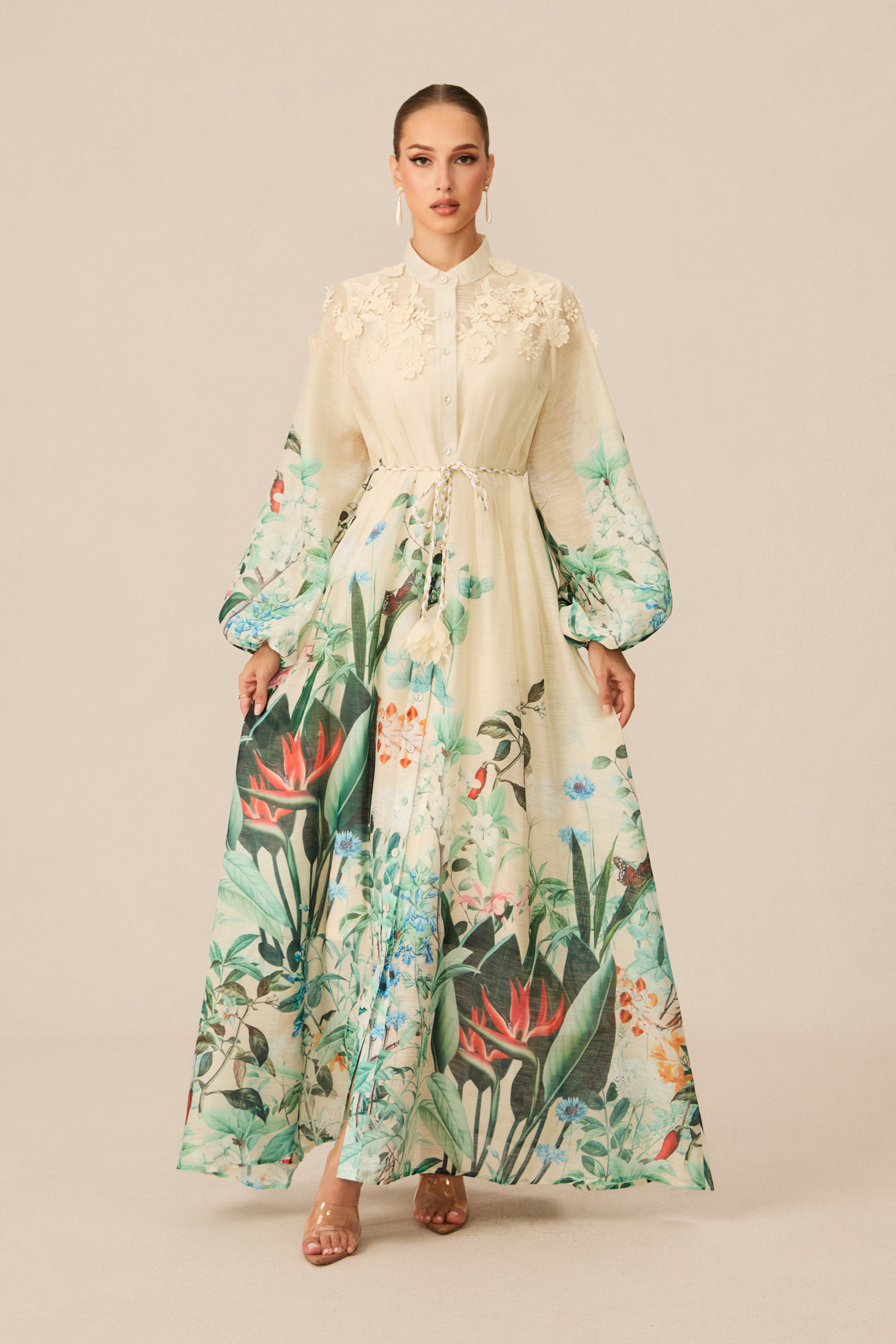 Raina Floral Print Puff Sleeve Maxi Dress-purelyfable