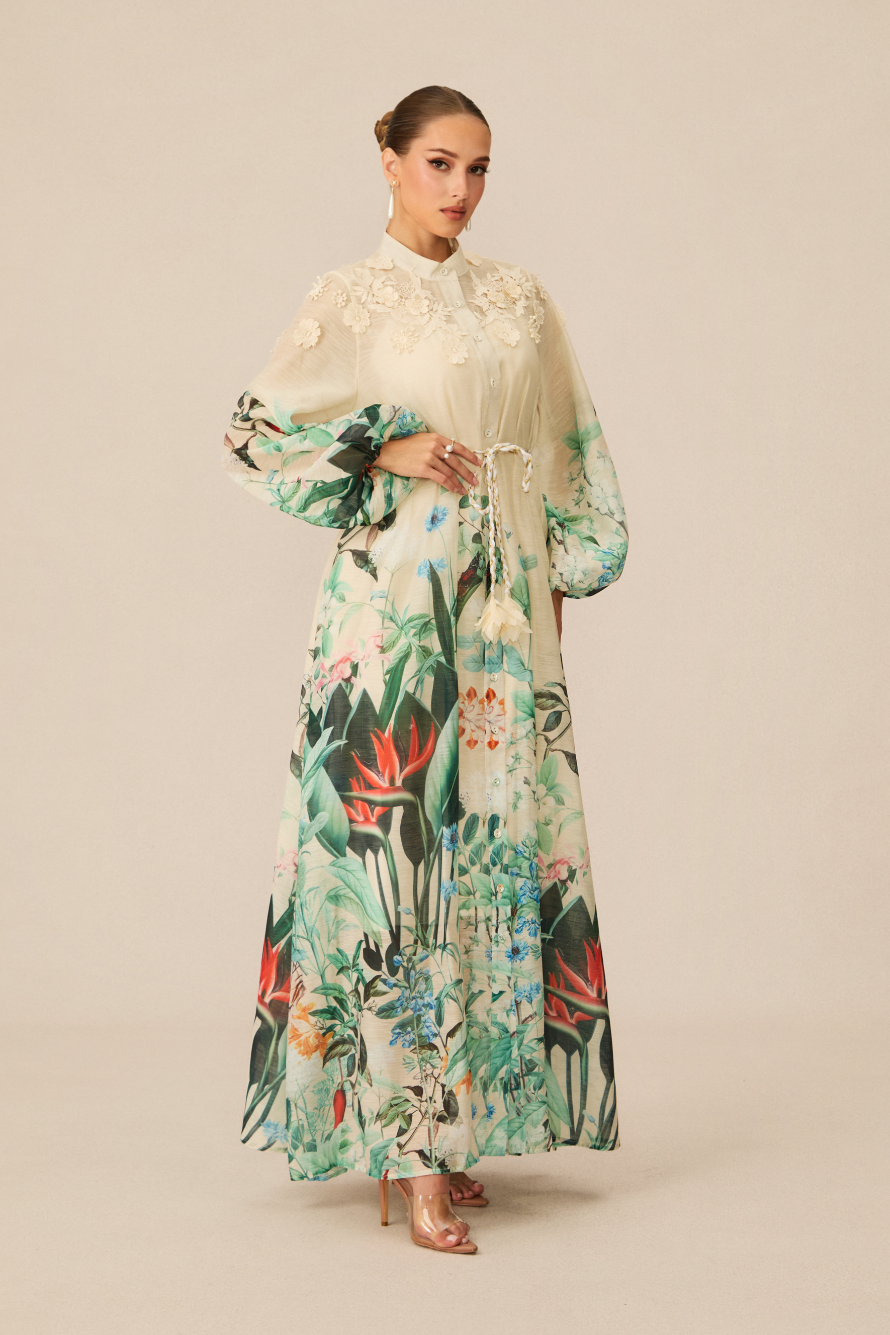 Raina Floral Print Puff Sleeve Maxi Dress-purelyfable