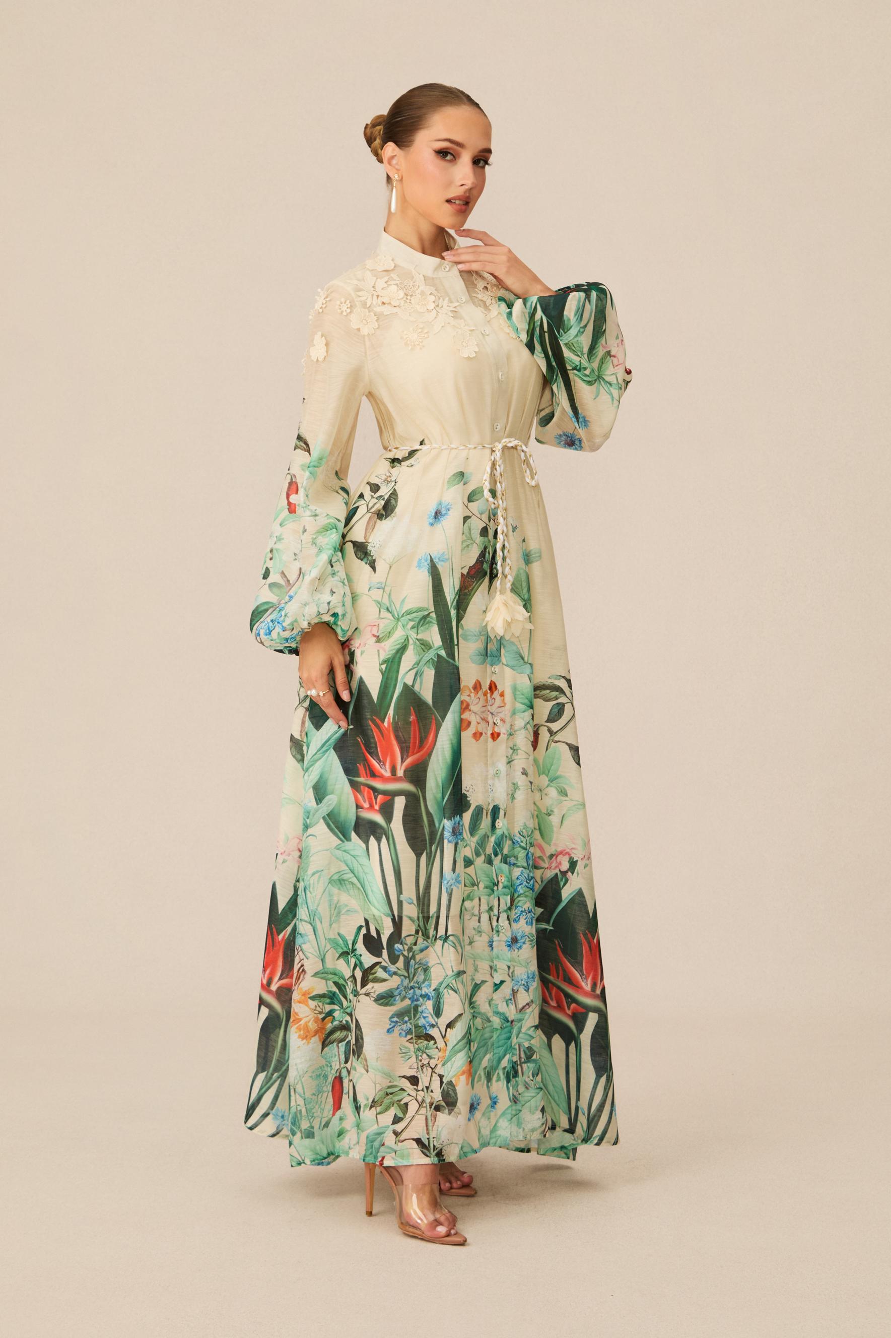 Raina Floral Print Puff Sleeve Maxi Dress-purelyfable