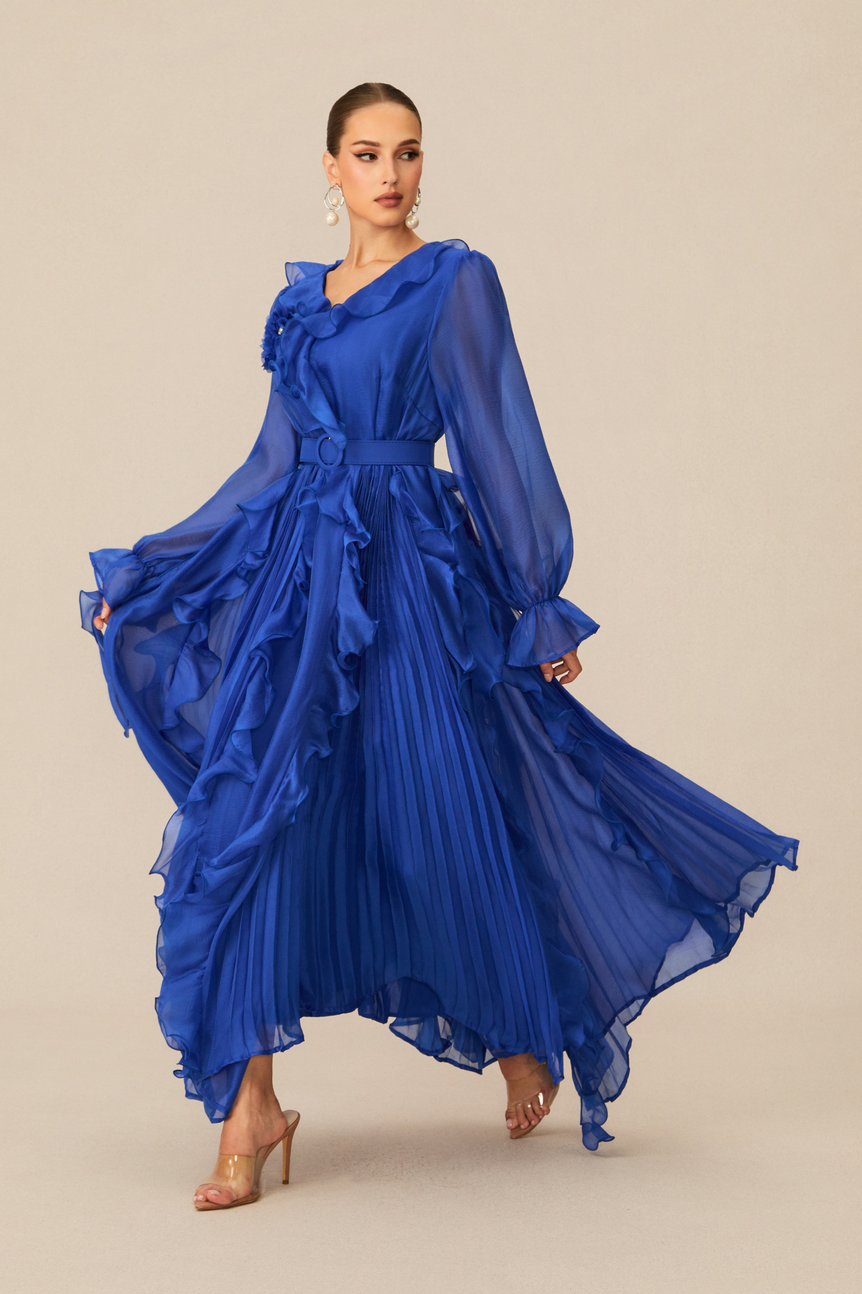 Dreamy Cobalt Blue Ruffle Trim Maxi Dress-purelyfable
