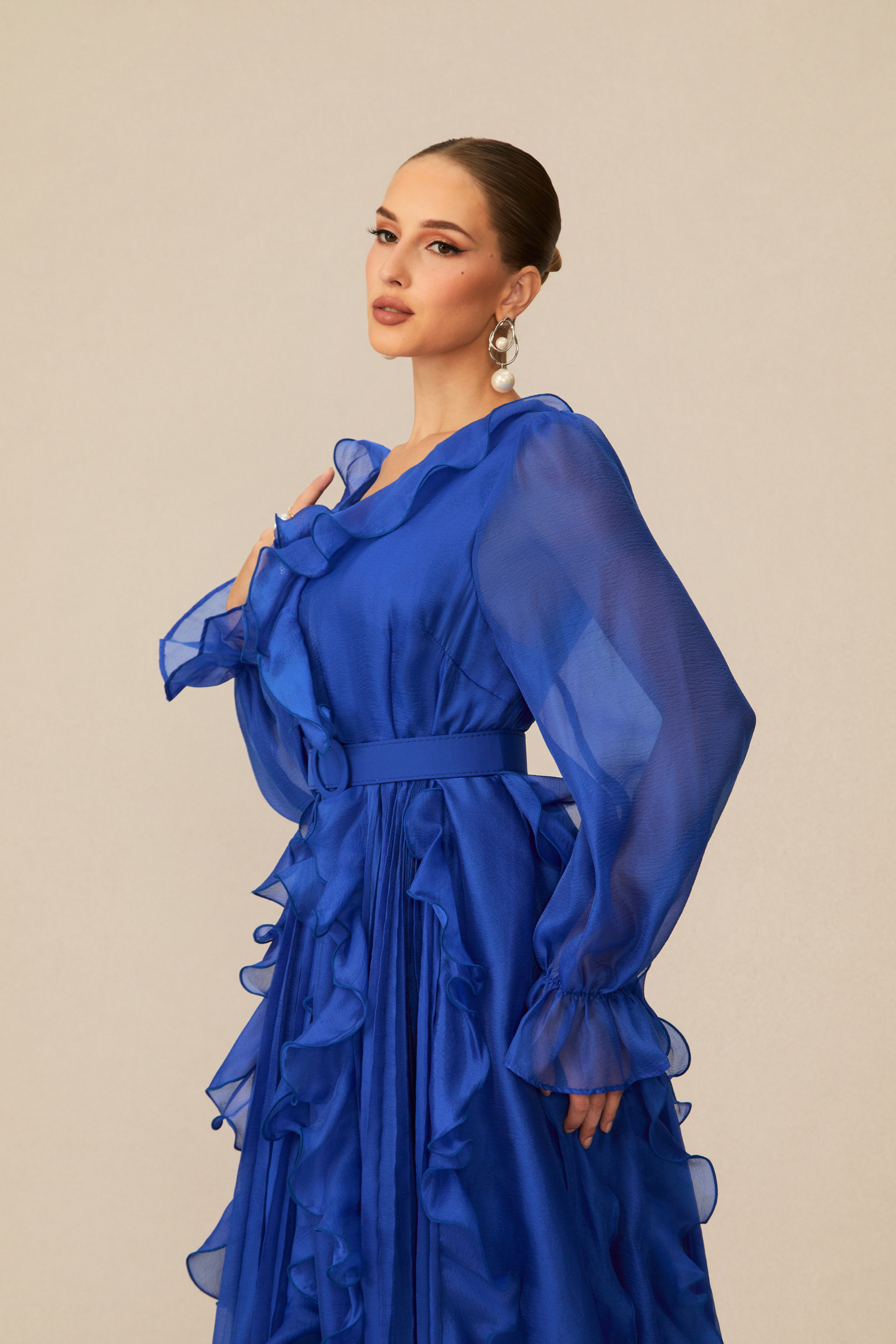 Dreamy Cobalt Blue Ruffle Trim Maxi Dress-purelyfable