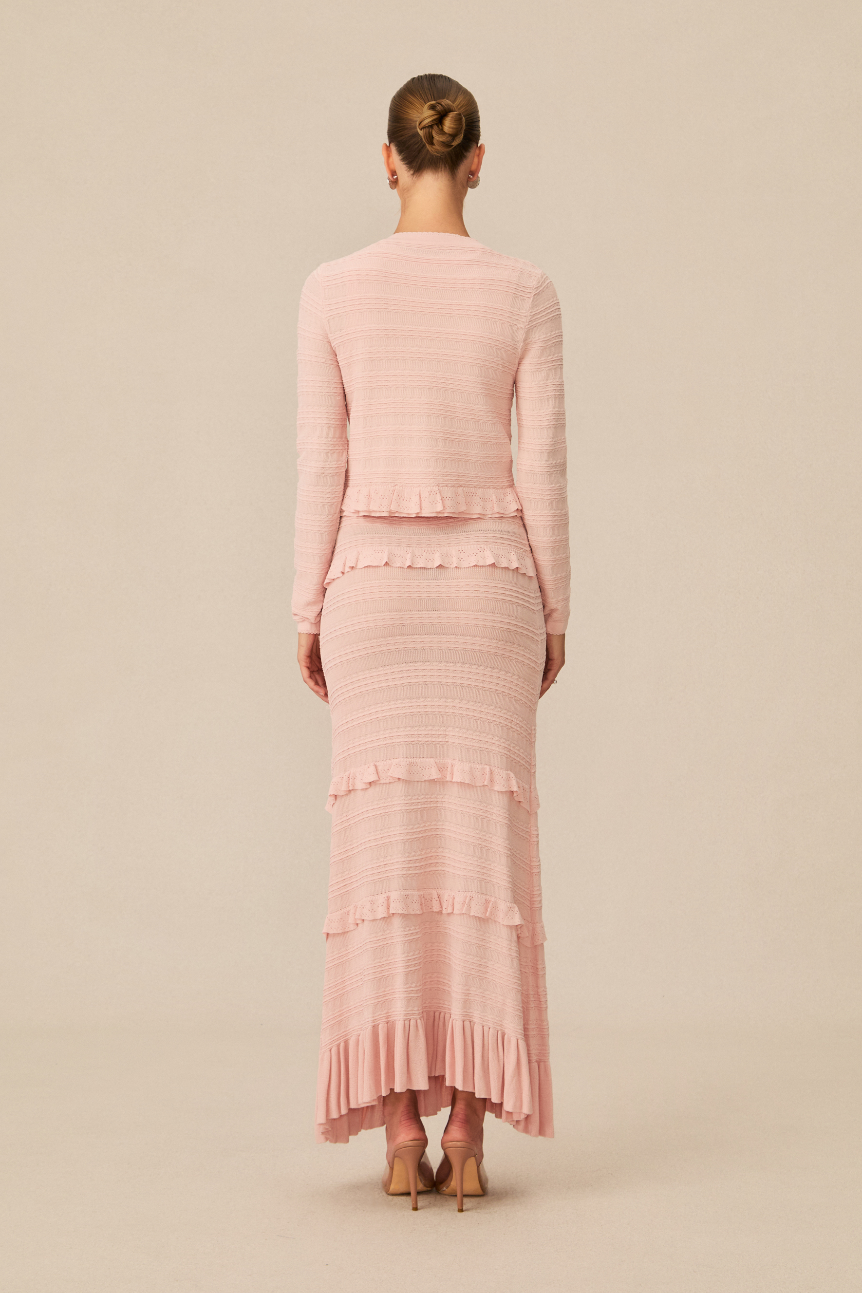 Cute Simplicity Pink Textured Knit Maxi Dress & Cardigan Set-purelyfable