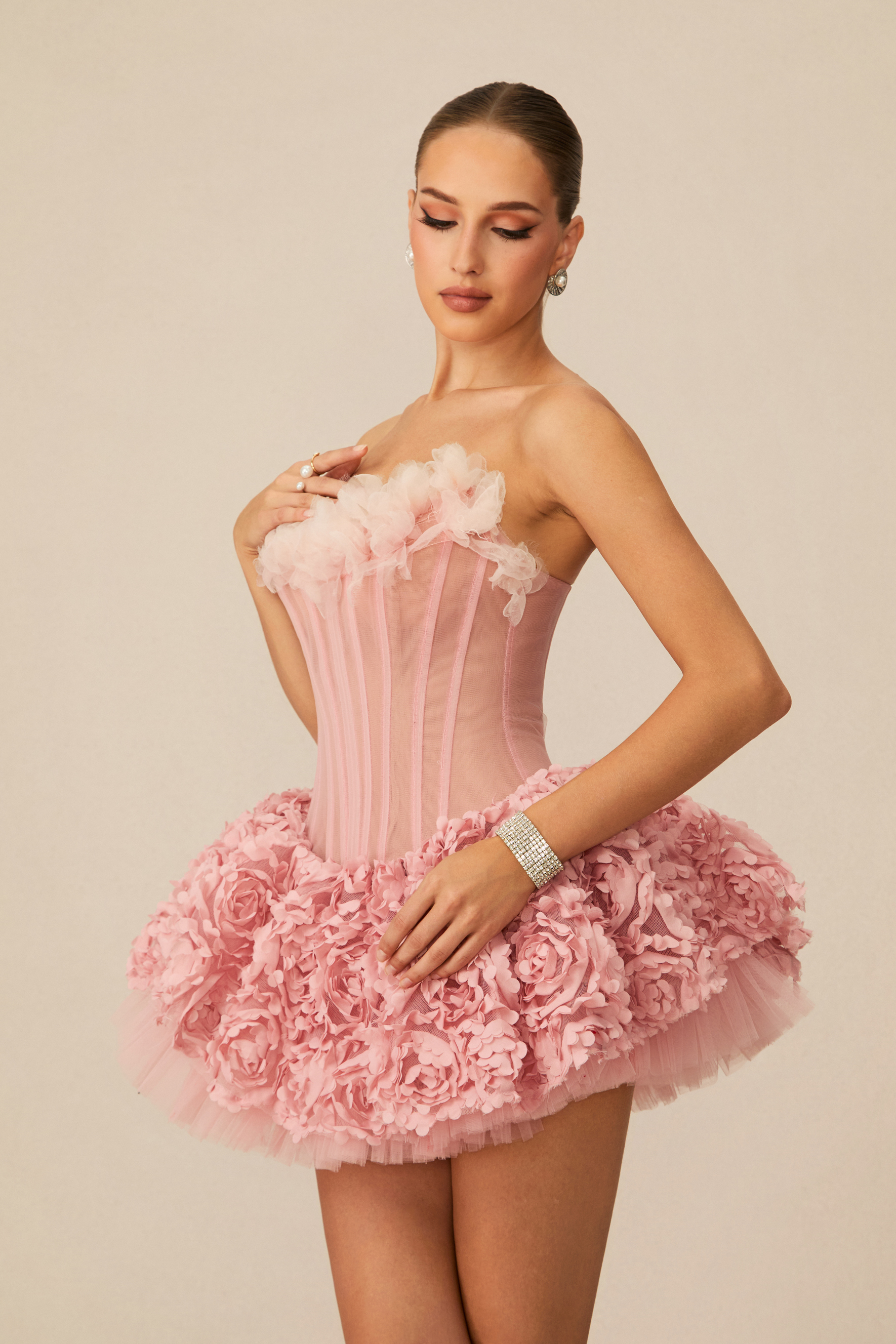 Anne Floral Applique Strapless Corset Mini Dress-purelyfable