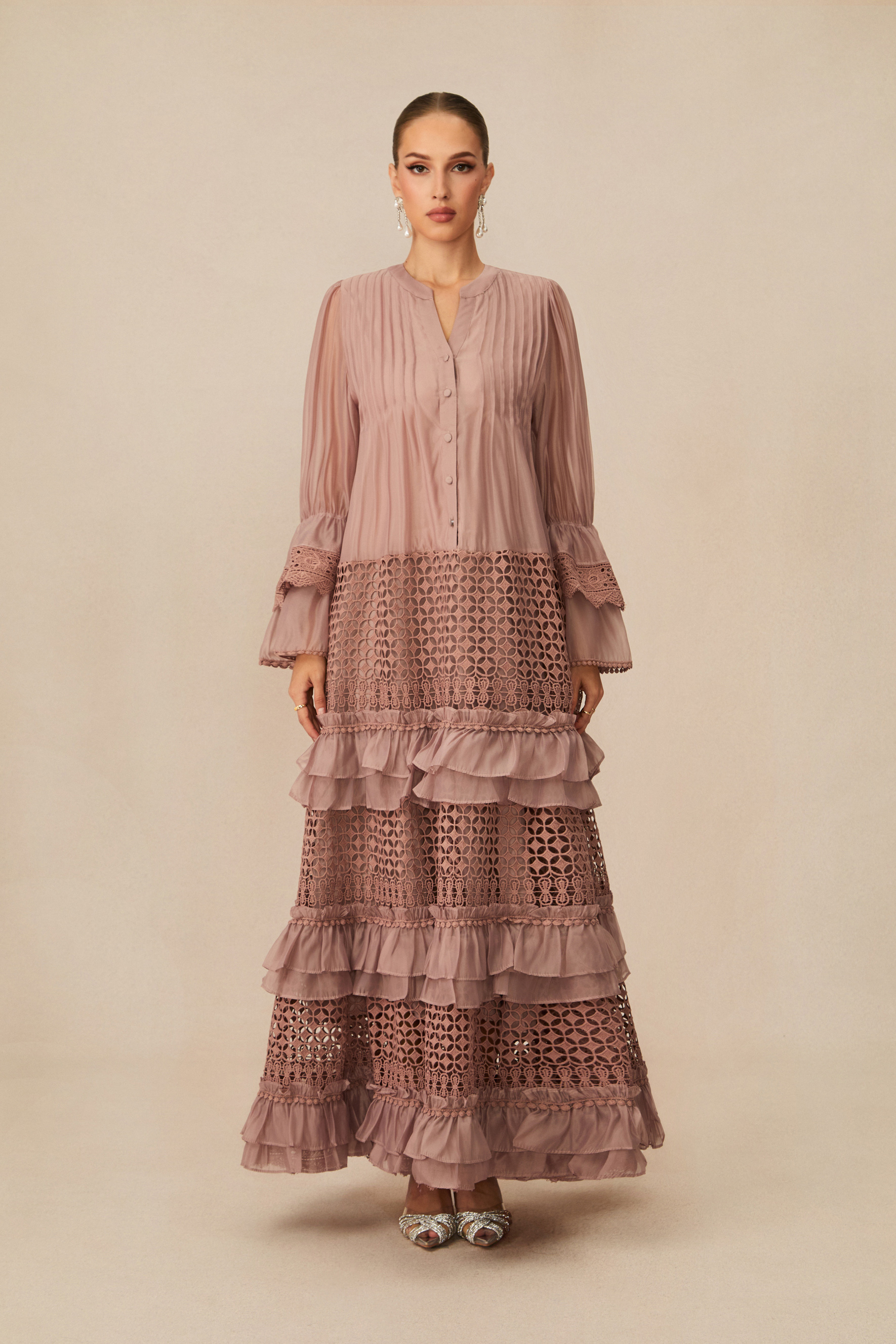 Heavenly Energy Pink Tiered Ruffle Maxi Dress-purelyfable