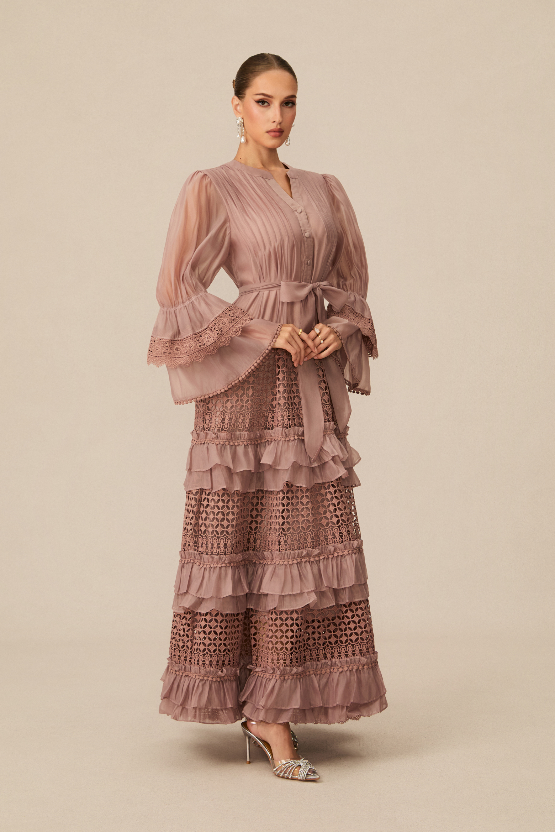 Heavenly Energy Pink Tiered Ruffle Maxi Dress-purelyfable