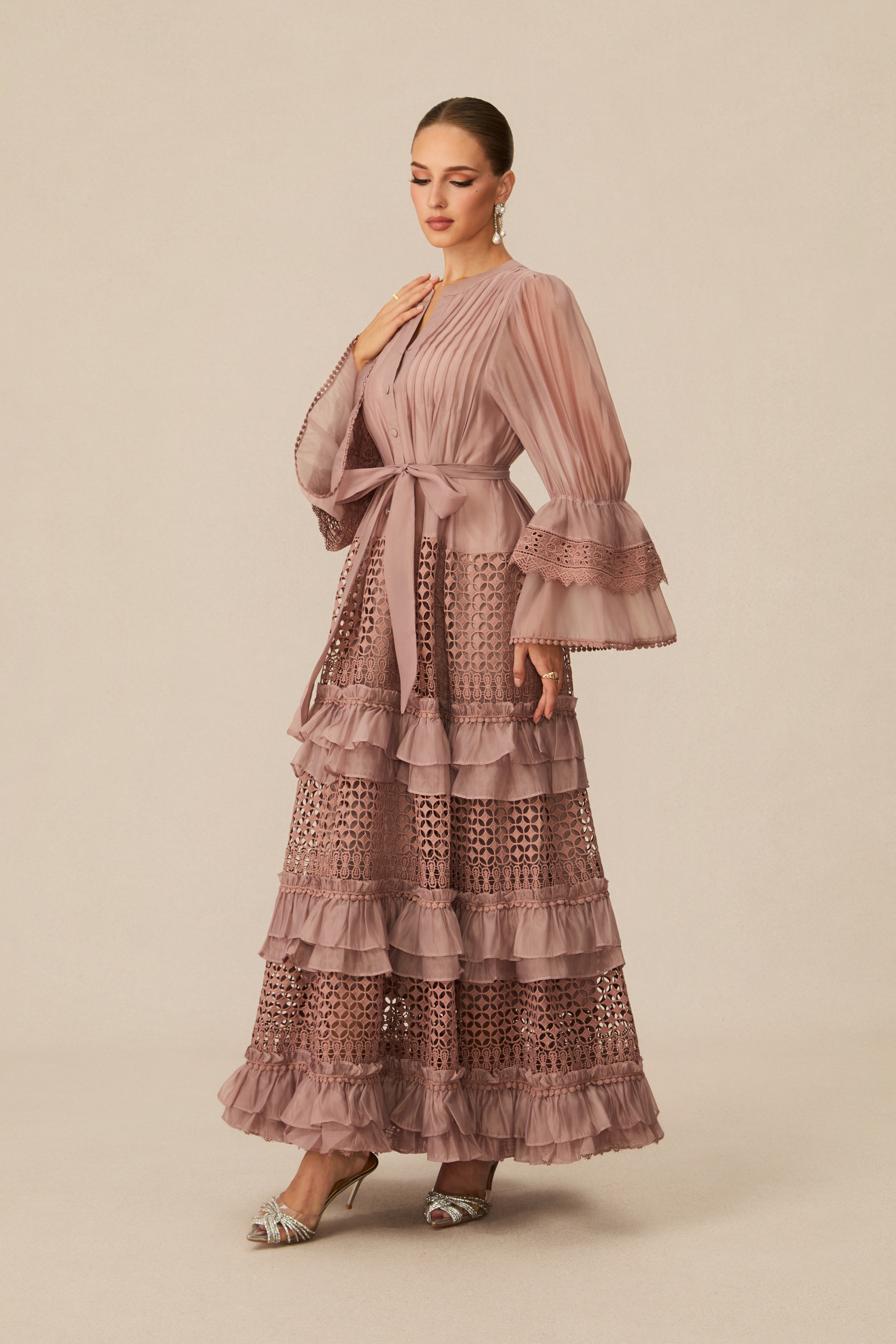 Heavenly Energy Pink Tiered Ruffle Maxi Dress-purelyfable