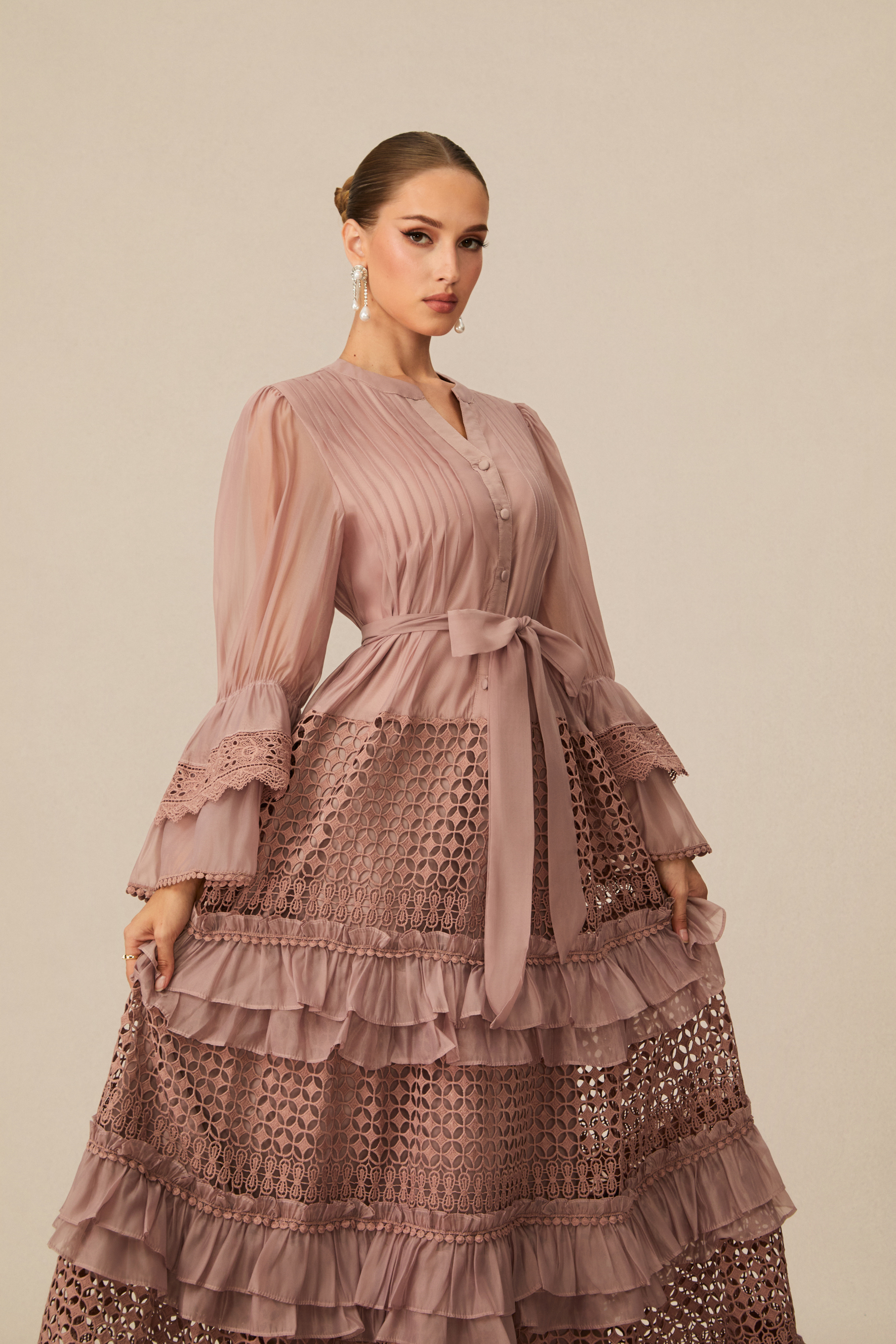 Heavenly Energy Pink Tiered Ruffle Maxi Dress-purelyfable