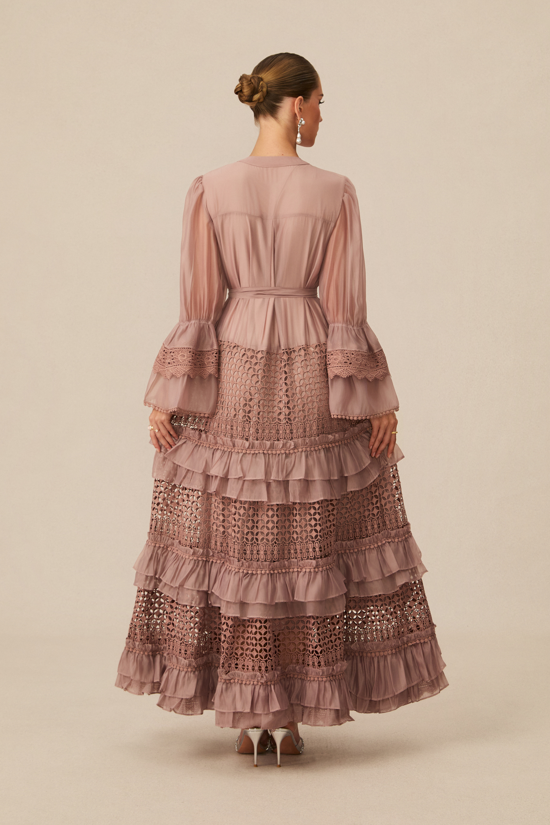 Heavenly Energy Pink Tiered Ruffle Maxi Dress-purelyfable