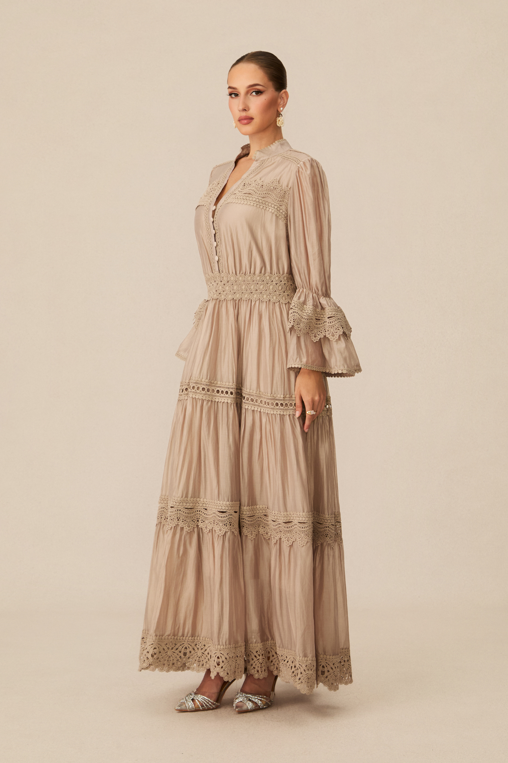 Marina Flared Cuff Lace Embroidered Maxi Dress-purelyfable
