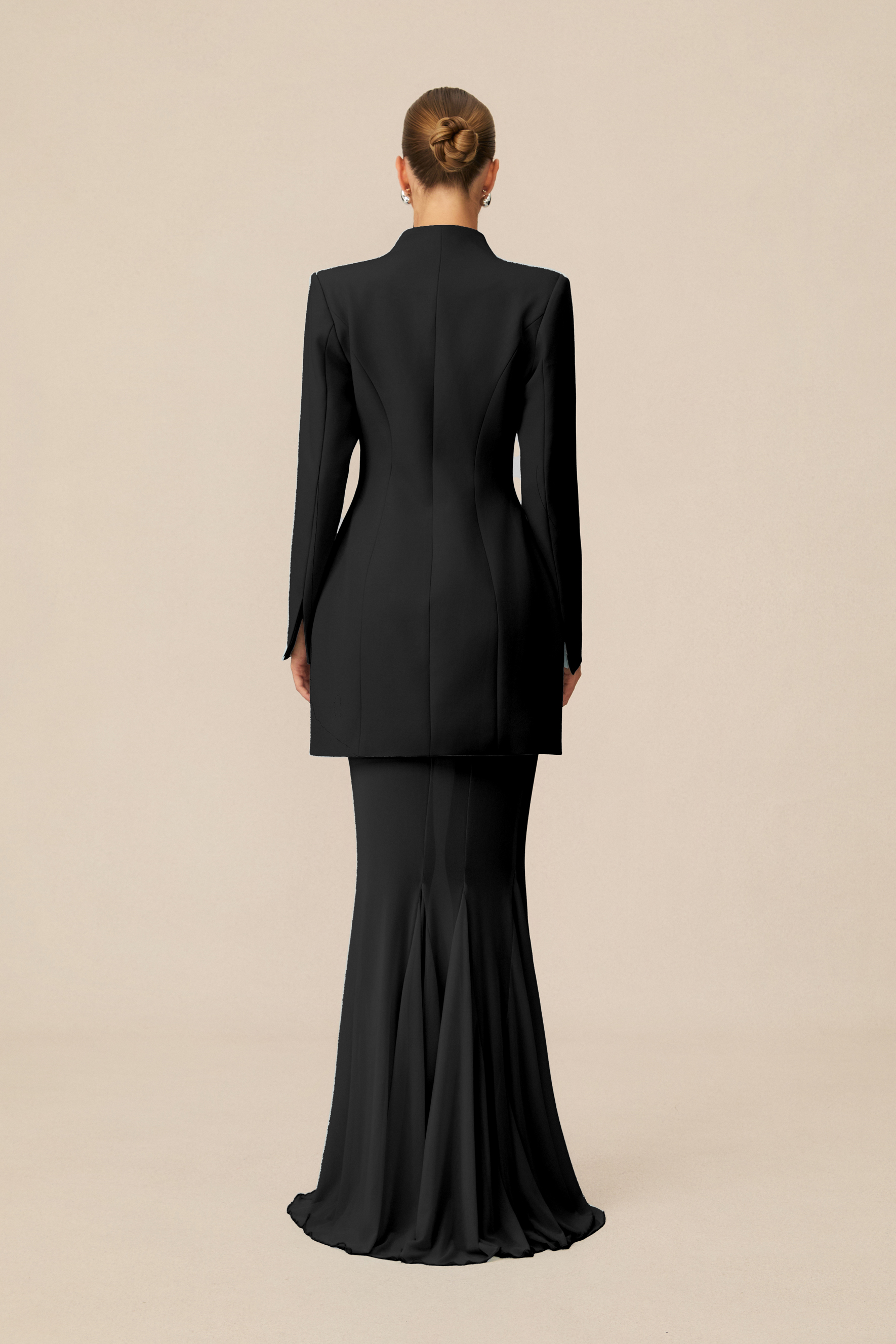Myra Asymmetric Tailored Blazer & Sheer Mesh Skirt Set-purelyfable