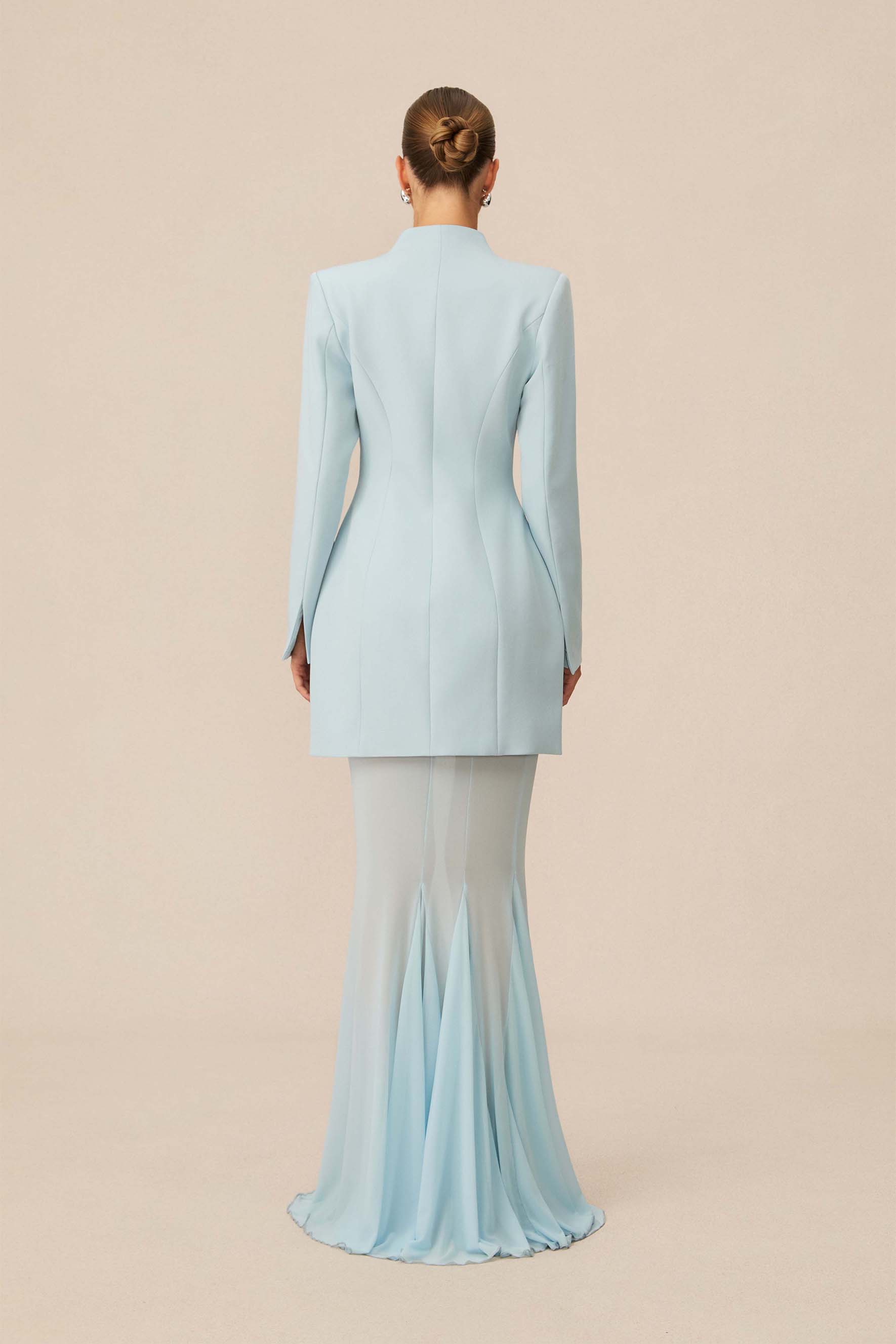 Myra Asymmetric Tailored Blazer & Sheer Mesh Skirt Set-purelyfable
