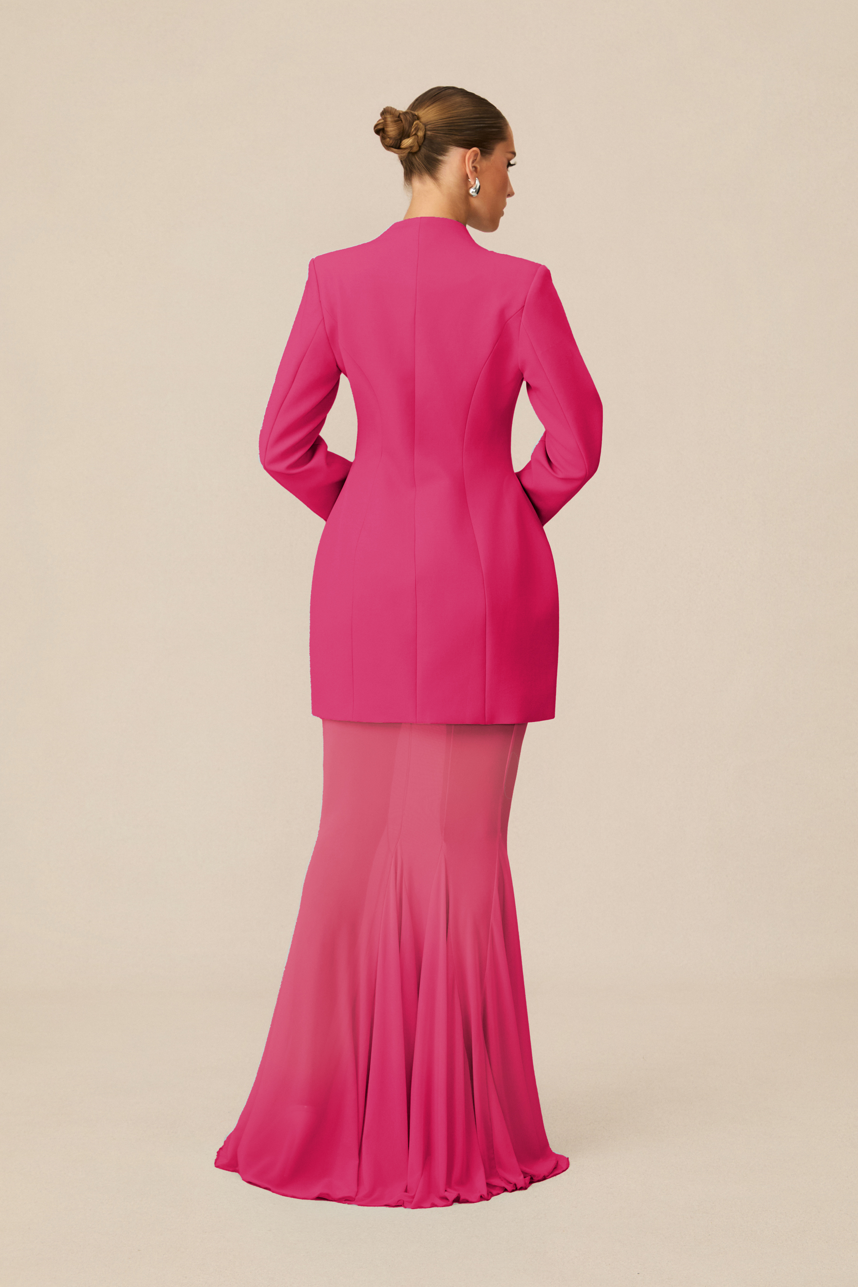 Myra Asymmetric Tailored Blazer & Sheer Mesh Skirt Set-purelyfable