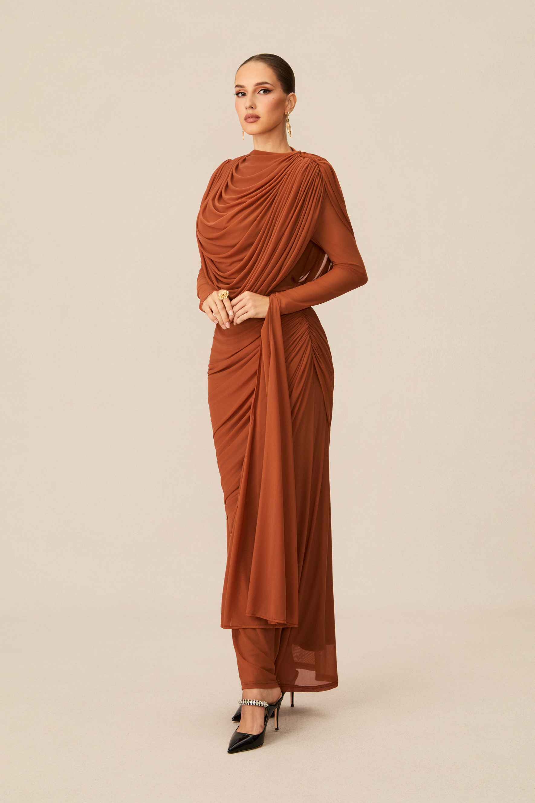 Katrina Cowl Neck Long Sleeve Maxi Dress-purelyfable