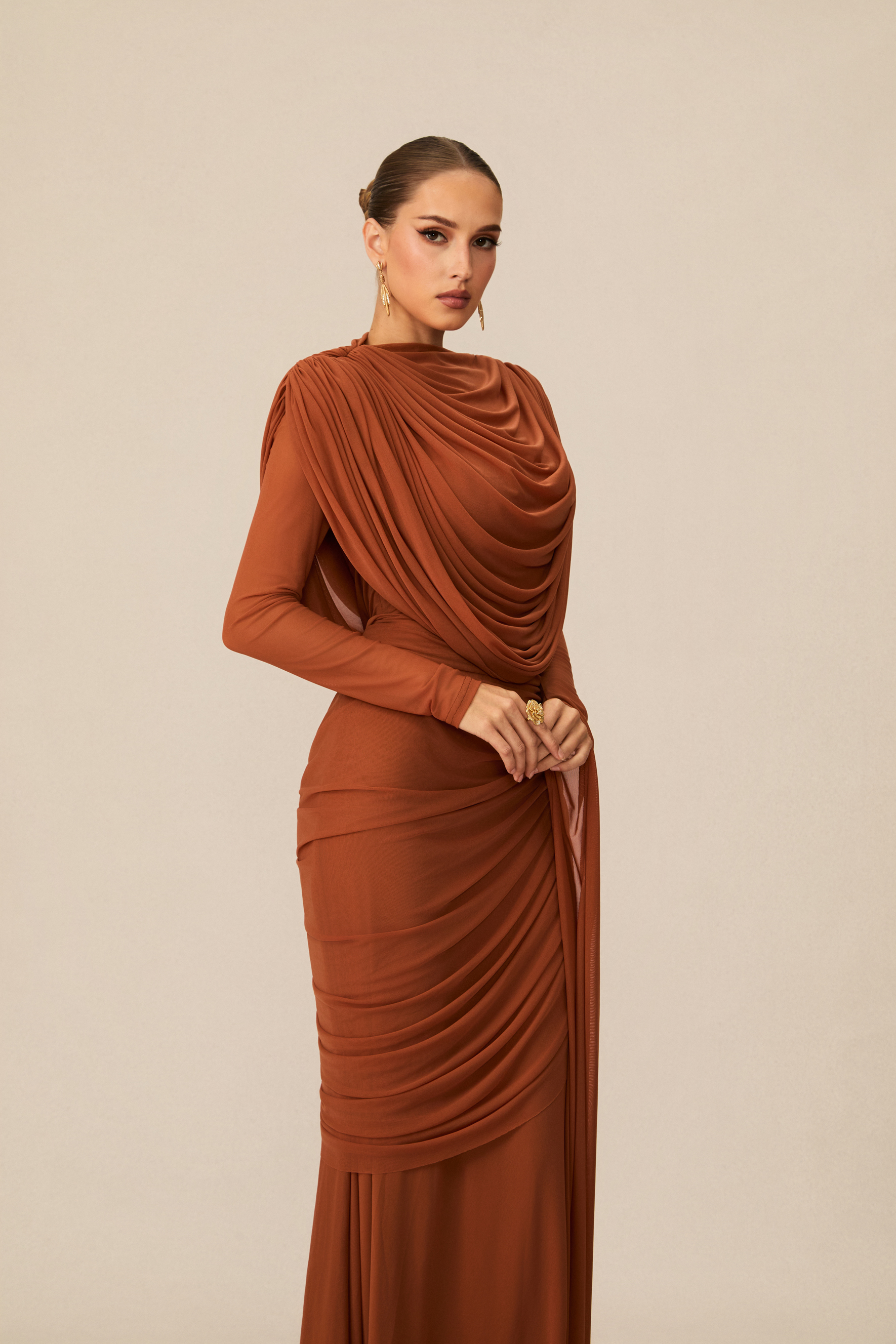 Katrina Cowl Neck Long Sleeve Maxi Dress-purelyfable