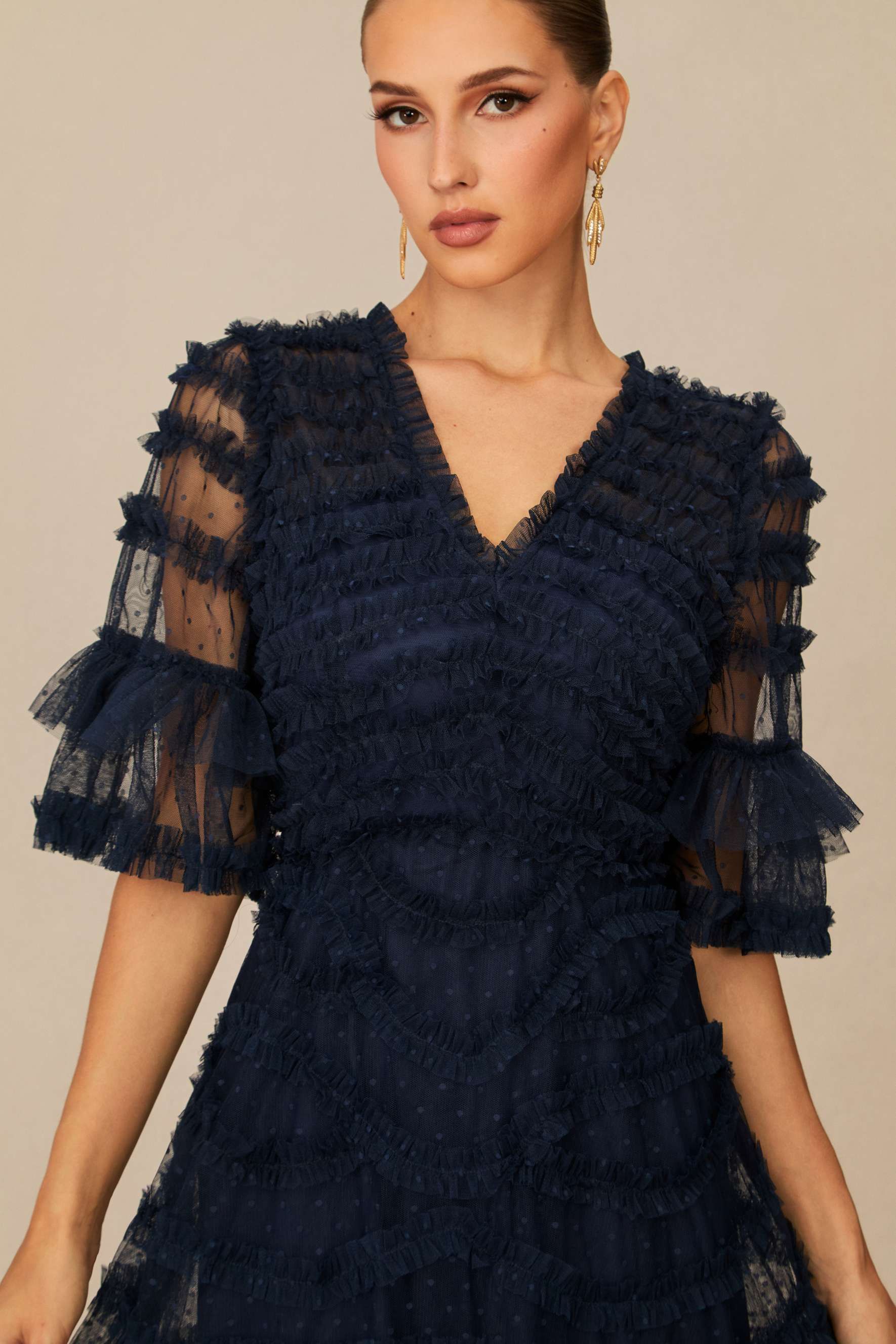 Impressively Delightful Dark Blue Tiered Ruffle Maxi Dress-purelyfable