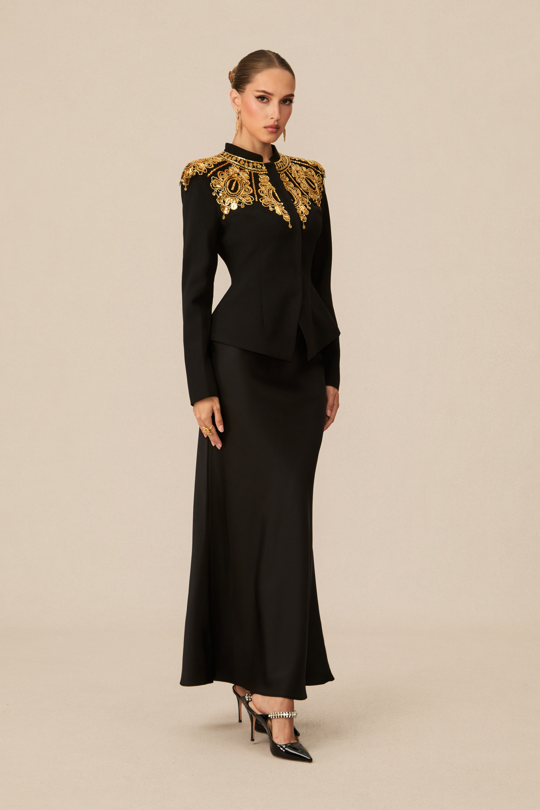 Regal Charm Black Embroidered Blazer-purelyfable