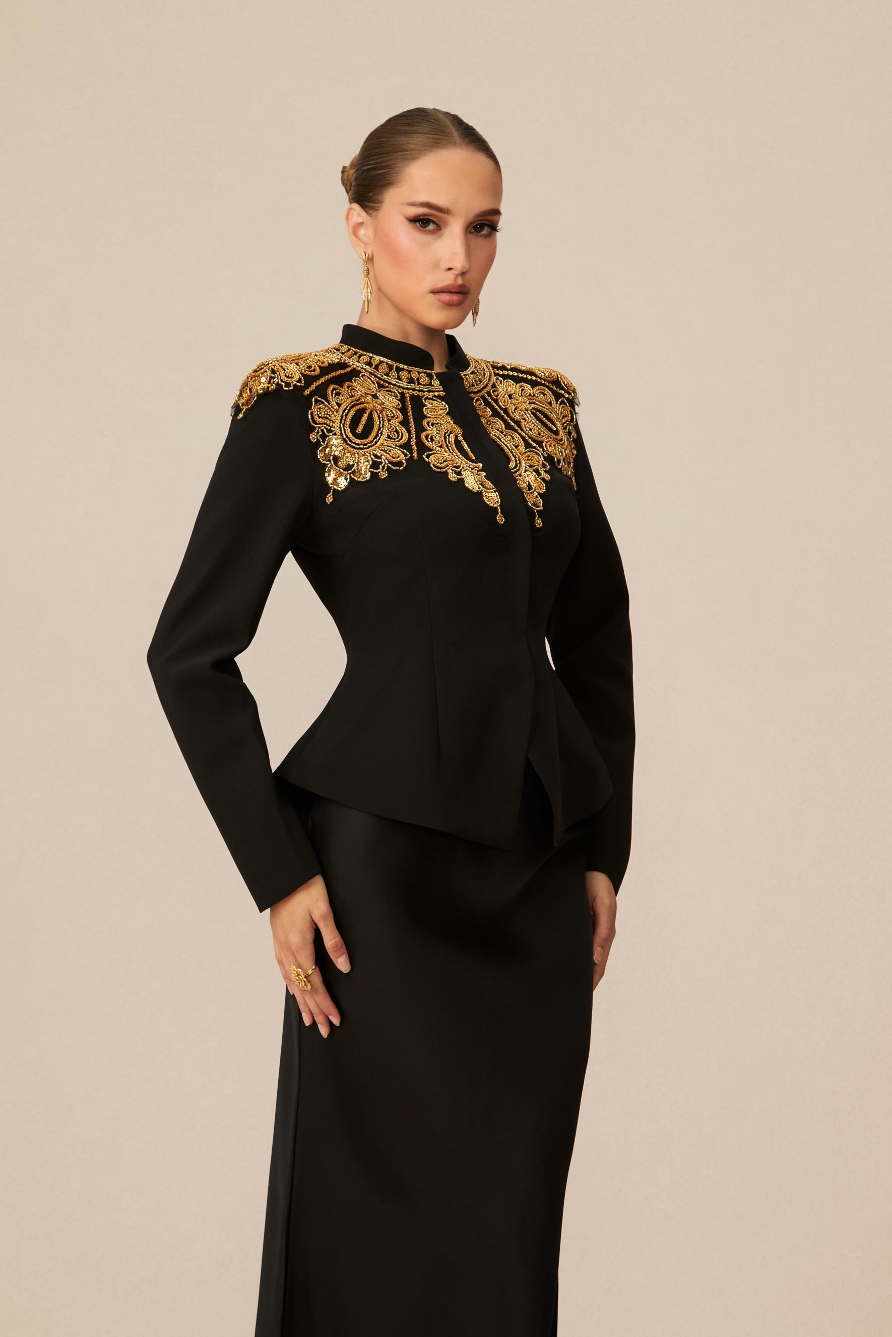 Regal Charm Black Embroidered Blazer-purelyfable