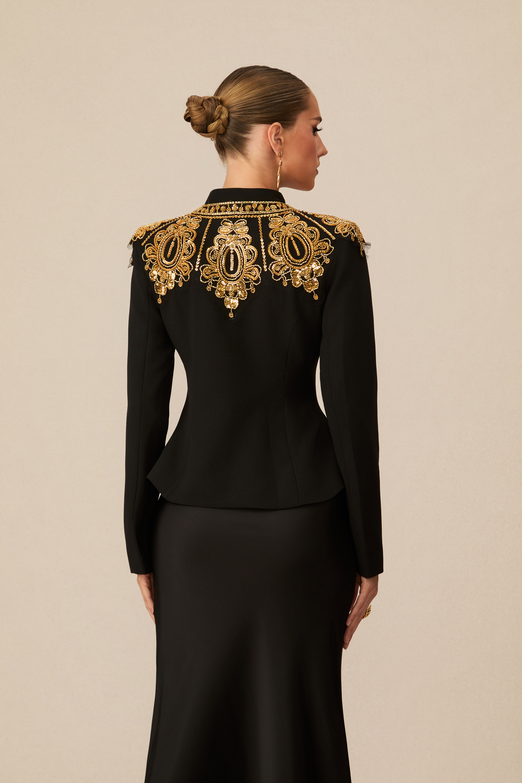 Regal Charm Black Embroidered Blazer-purelyfable