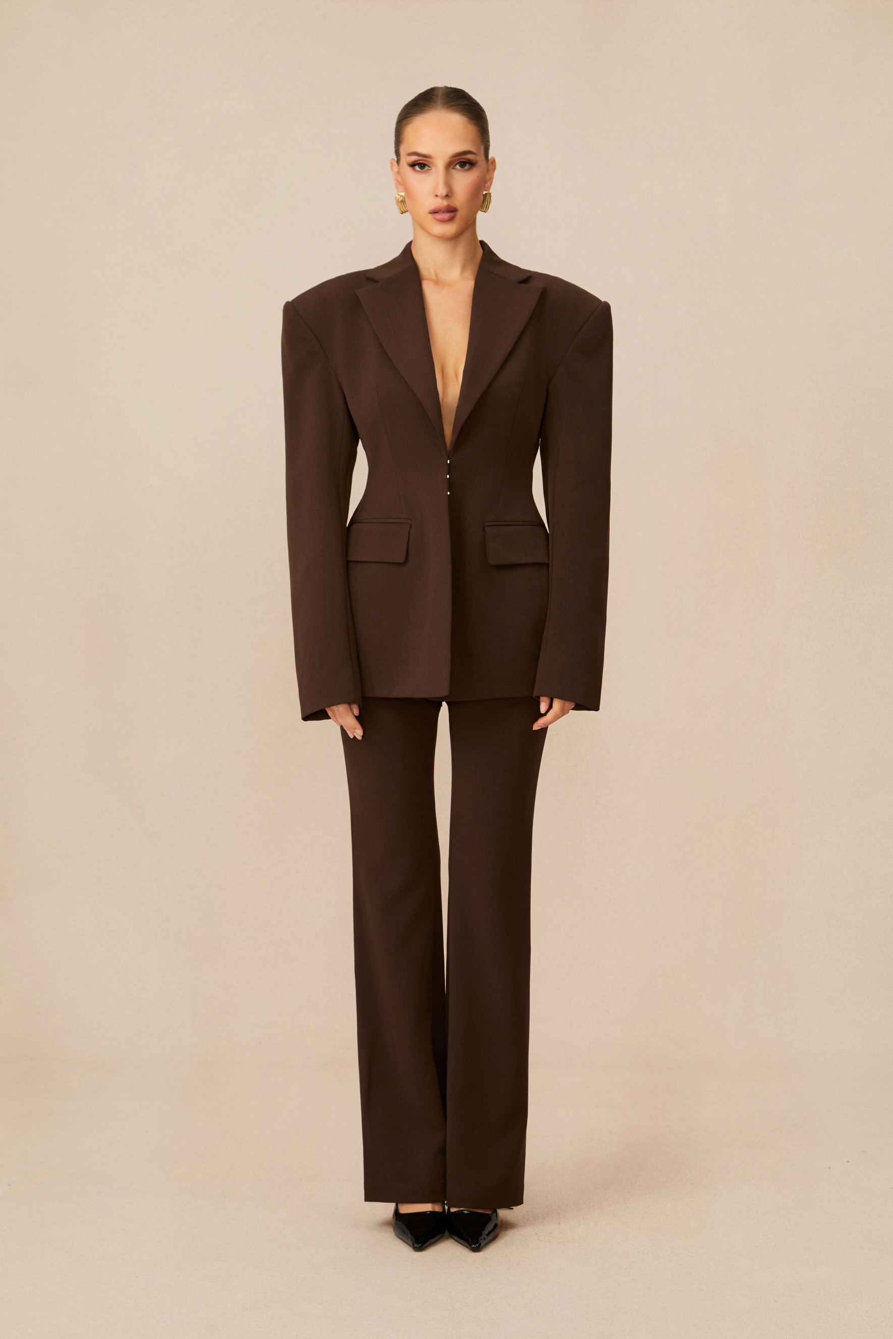 Joanna Lace Up Wide Shoulder Blazer & Trousers Set-purelyfable
