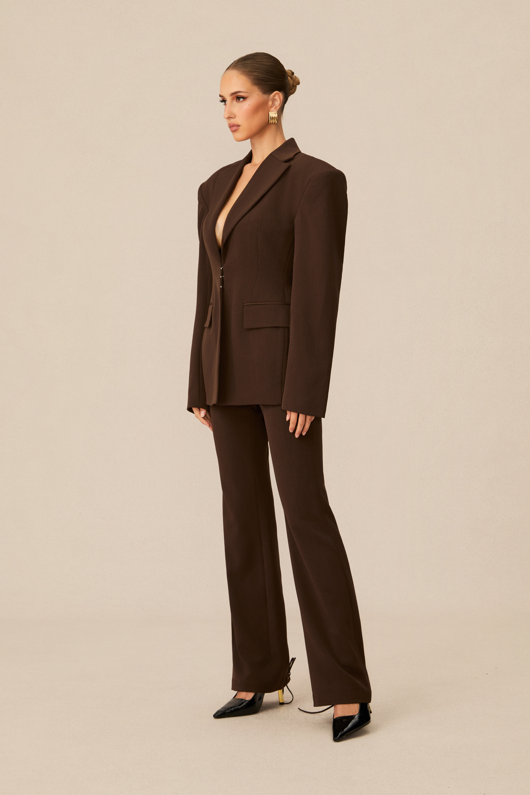 Joanna Lace Up Wide Shoulder Blazer & Trousers Set-purelyfable
