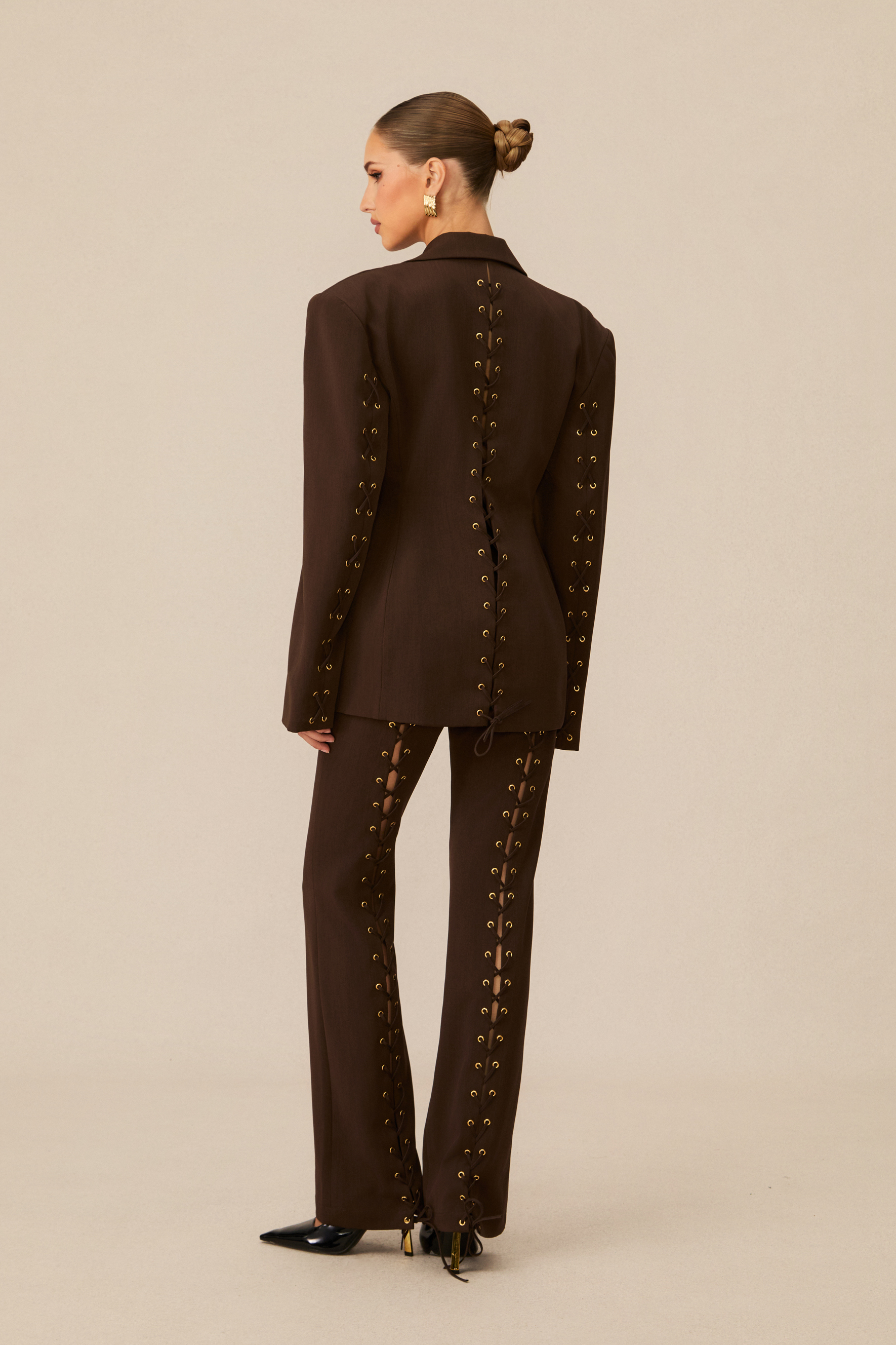 Joanna Lace Up Wide Shoulder Blazer & Trousers Set-purelyfable