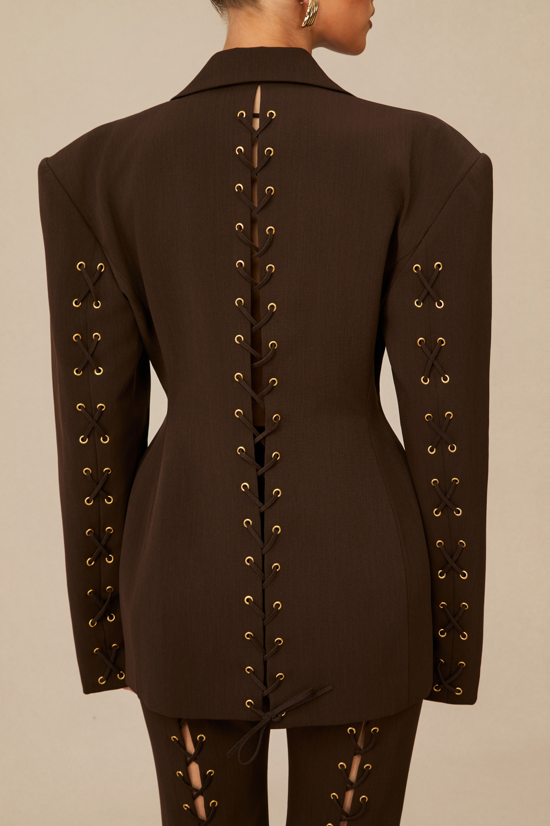 Joanna Lace Up Wide Shoulder Blazer & Trousers Set-purelyfable