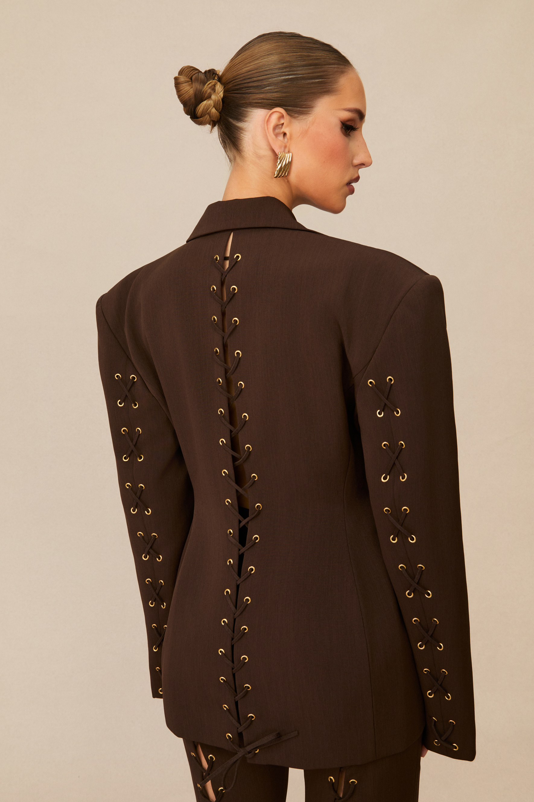 Joanna Lace Up Wide Shoulder Blazer & Trousers Set-purelyfable