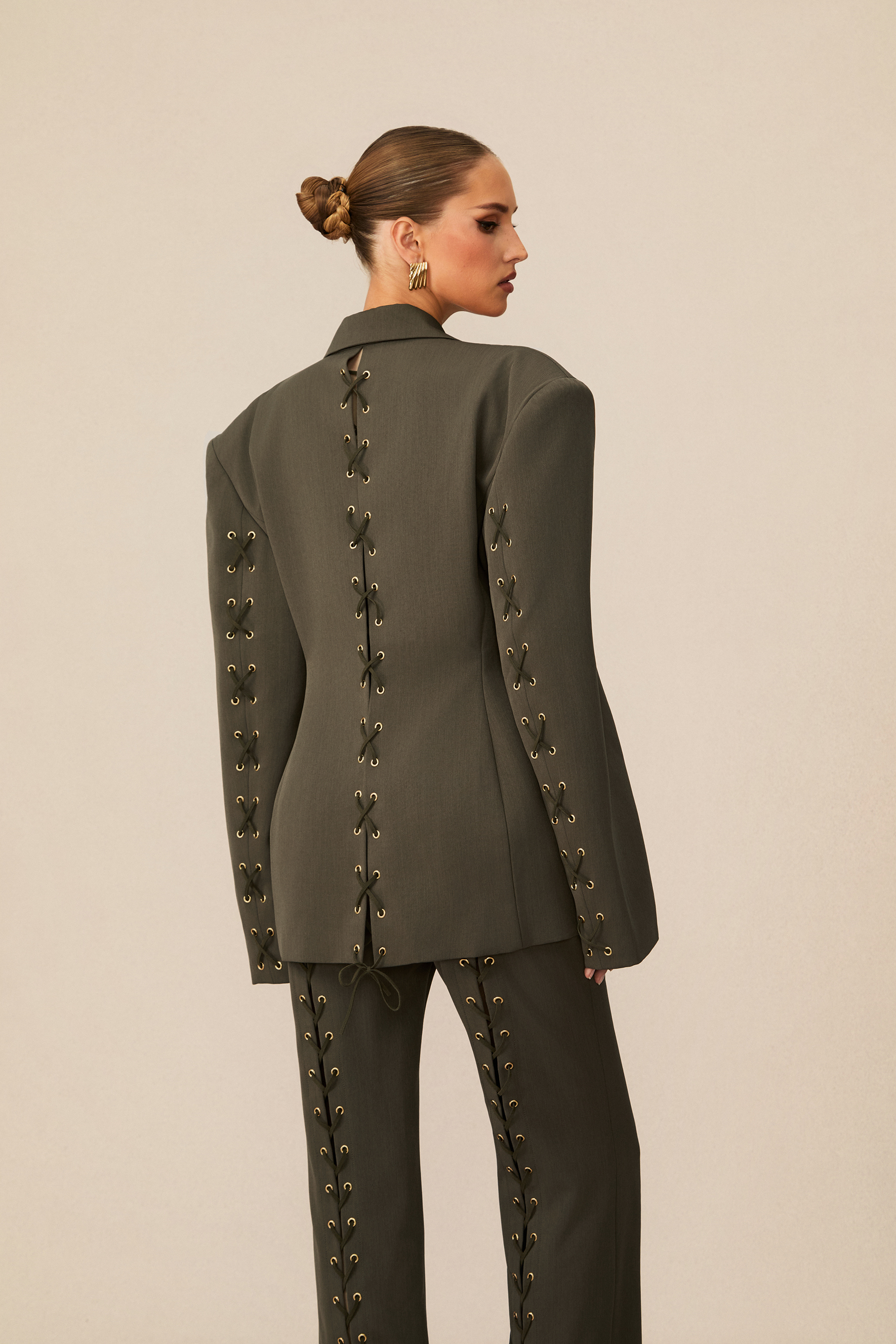 Joanna Lace Up Wide Shoulder Blazer & Trousers Set-purelyfable