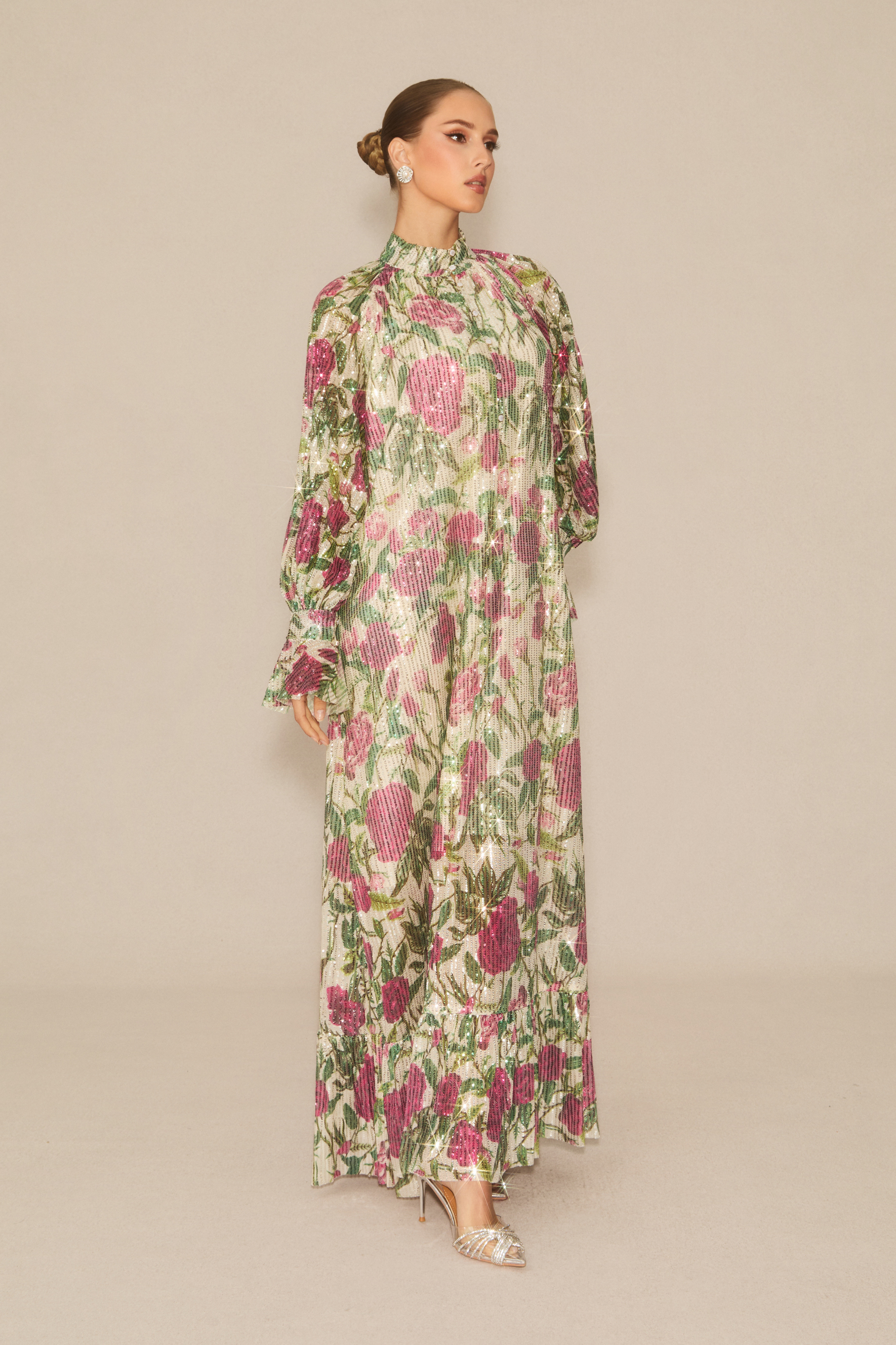 Mina Floral Print Sequin Embellished Maxi Dress-purelyfable