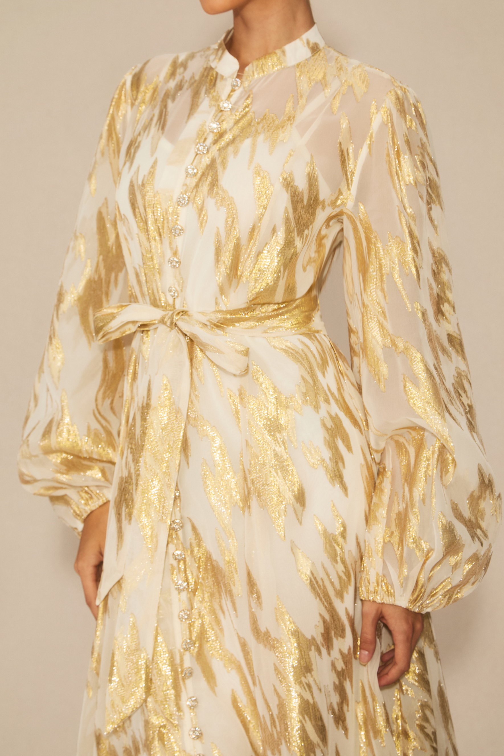 Aitana Metallic Print Puff Sleeve Maxi Dress-purelyfable