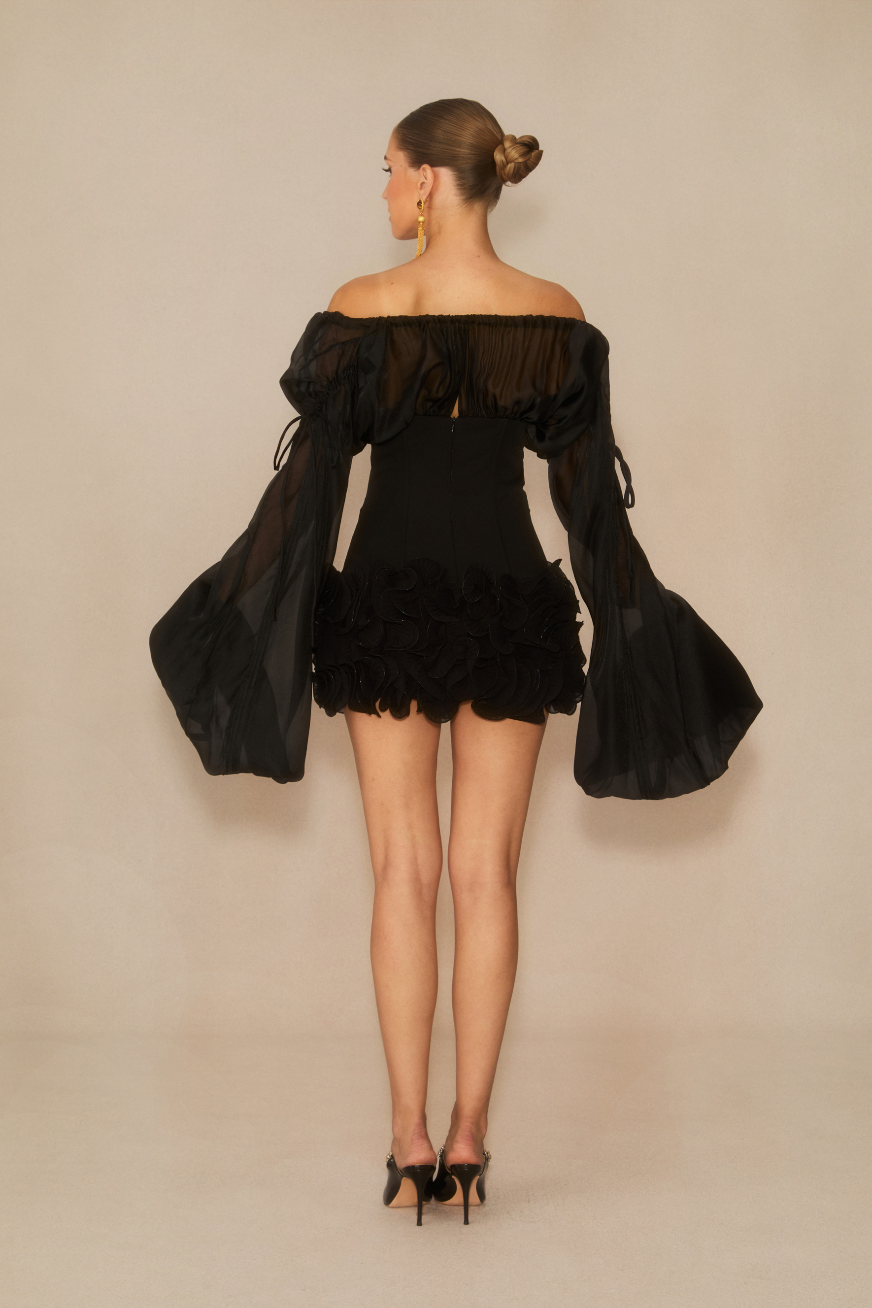 Mariana Puff Sleeve Ruffle Hem Corset Mini Dress-purelyfable
