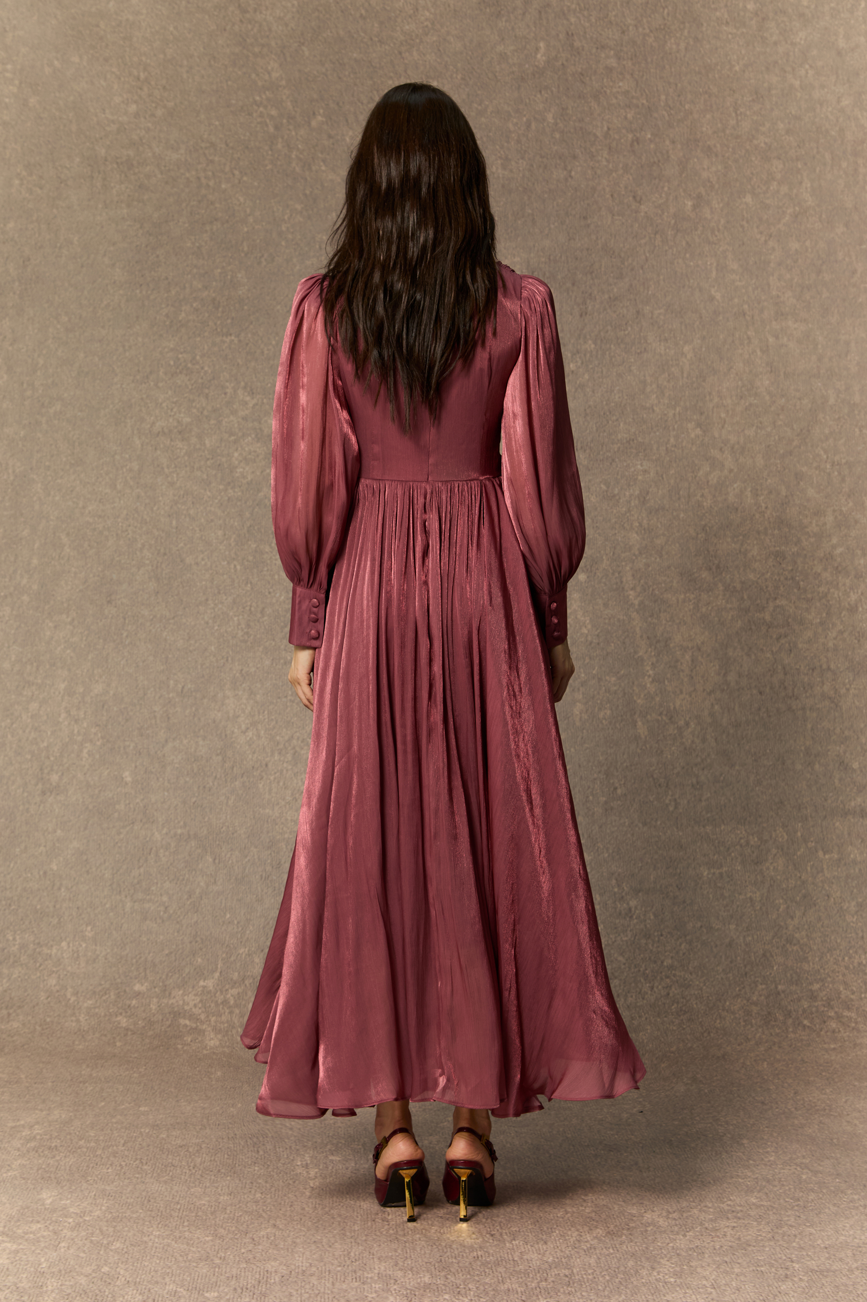 Irresistible Style Dark Pink Braided Detail Lantern Sleeve Maxi Dress-purelyfable