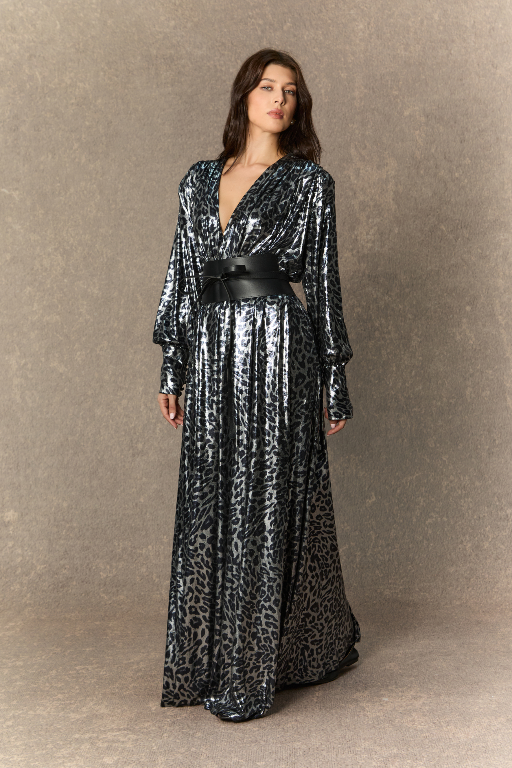 Wild For The Season Gold Leopard Print VâNeck Maxi Dress-purelyfable