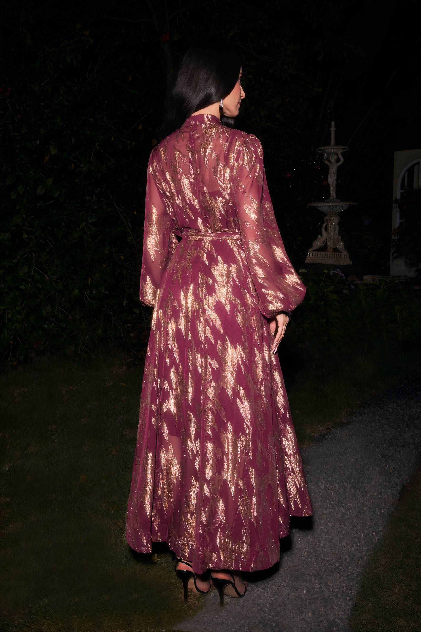 Aitana Metallic Print Puff Sleeve Maxi Dress-purelyfable