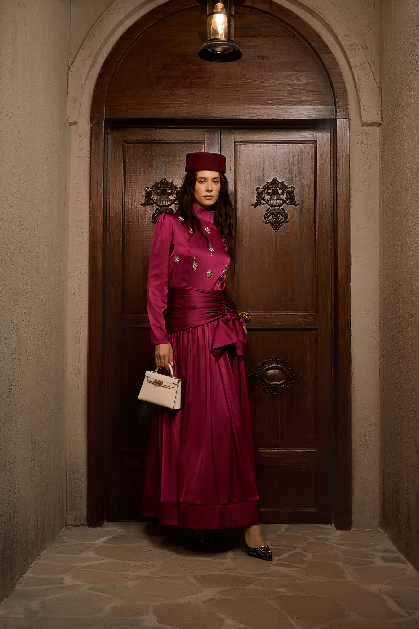 Flirtation Hour Burgundy Diamante Ruched Maxi Dress-purelyfable