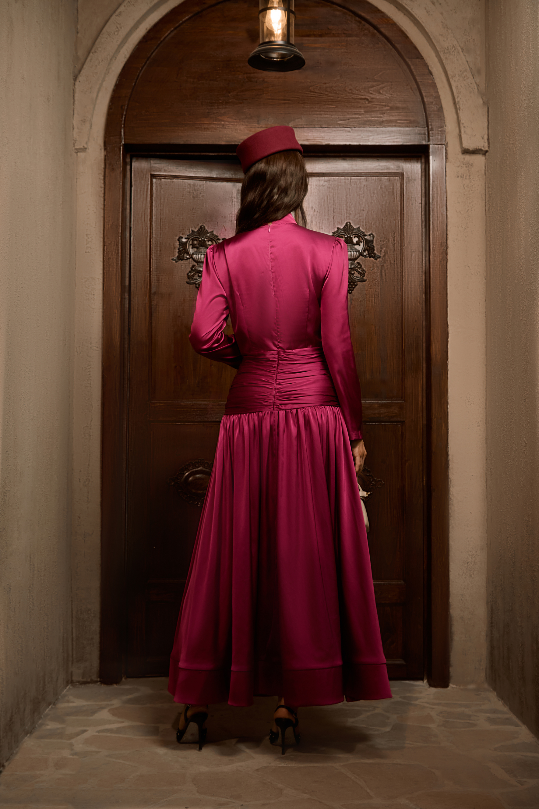Flirtation Hour Burgundy Diamante Ruched Maxi Dress-purelyfable