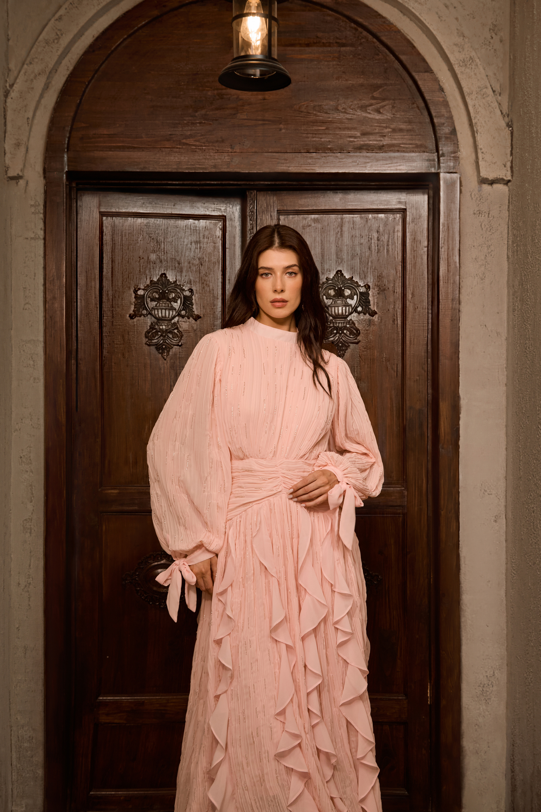 Immaculate Excellence Pink Ruffled Maxi Dress-purelyfable
