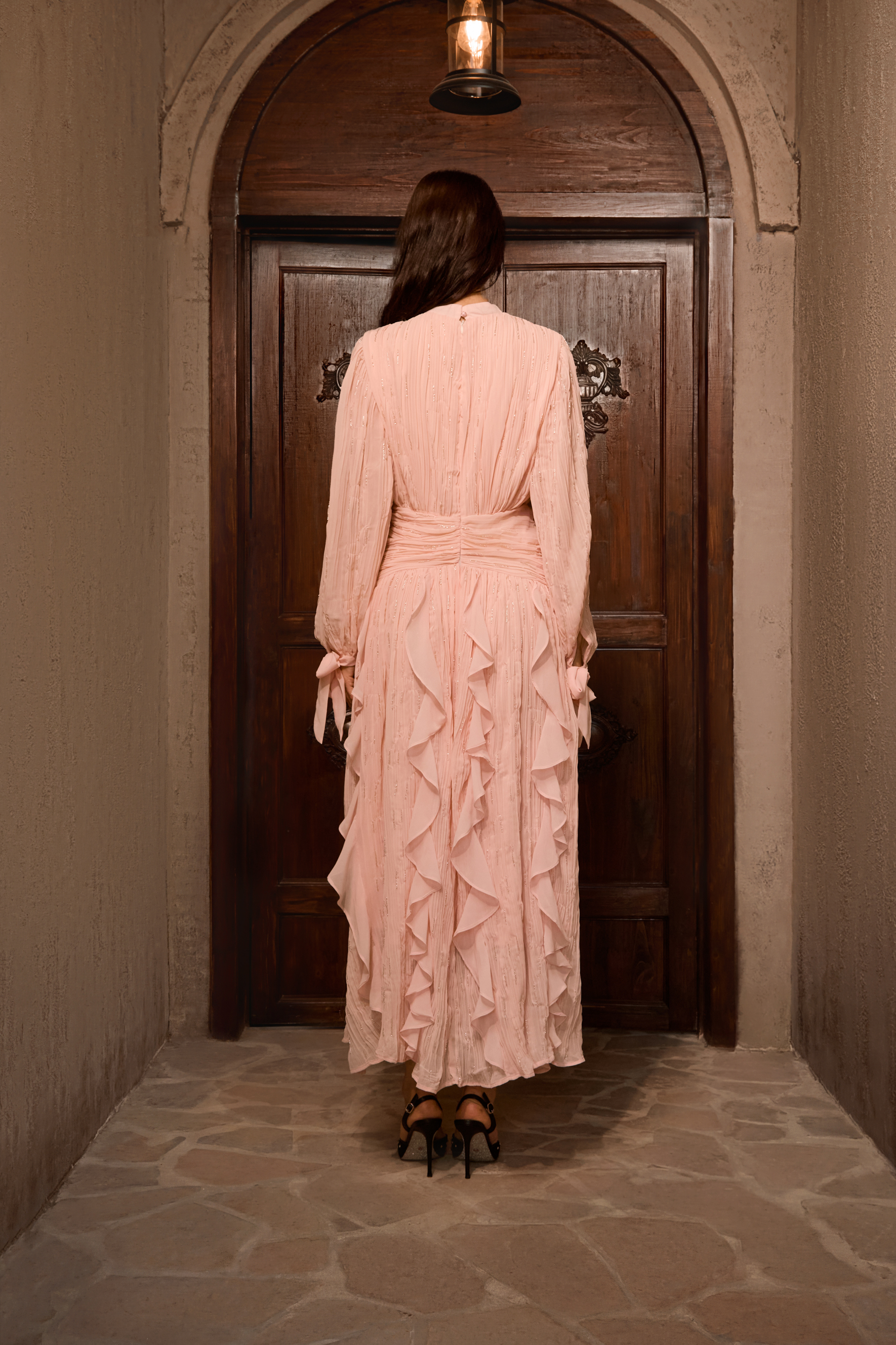 Immaculate Excellence Pink Ruffled Maxi Dress-purelyfable