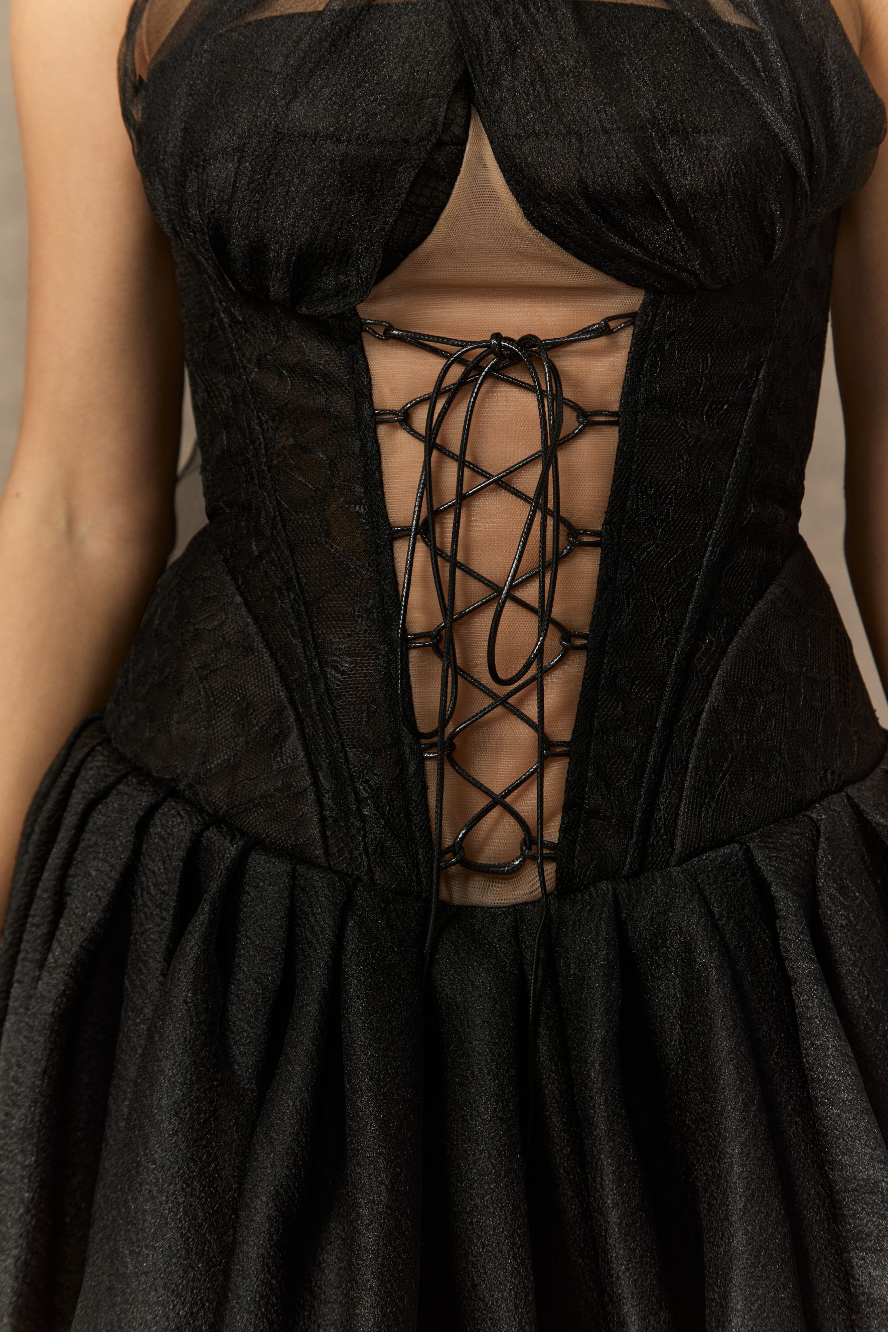 Hot Lives Black Crisscross Halter Corset Mini Dress-purelyfable