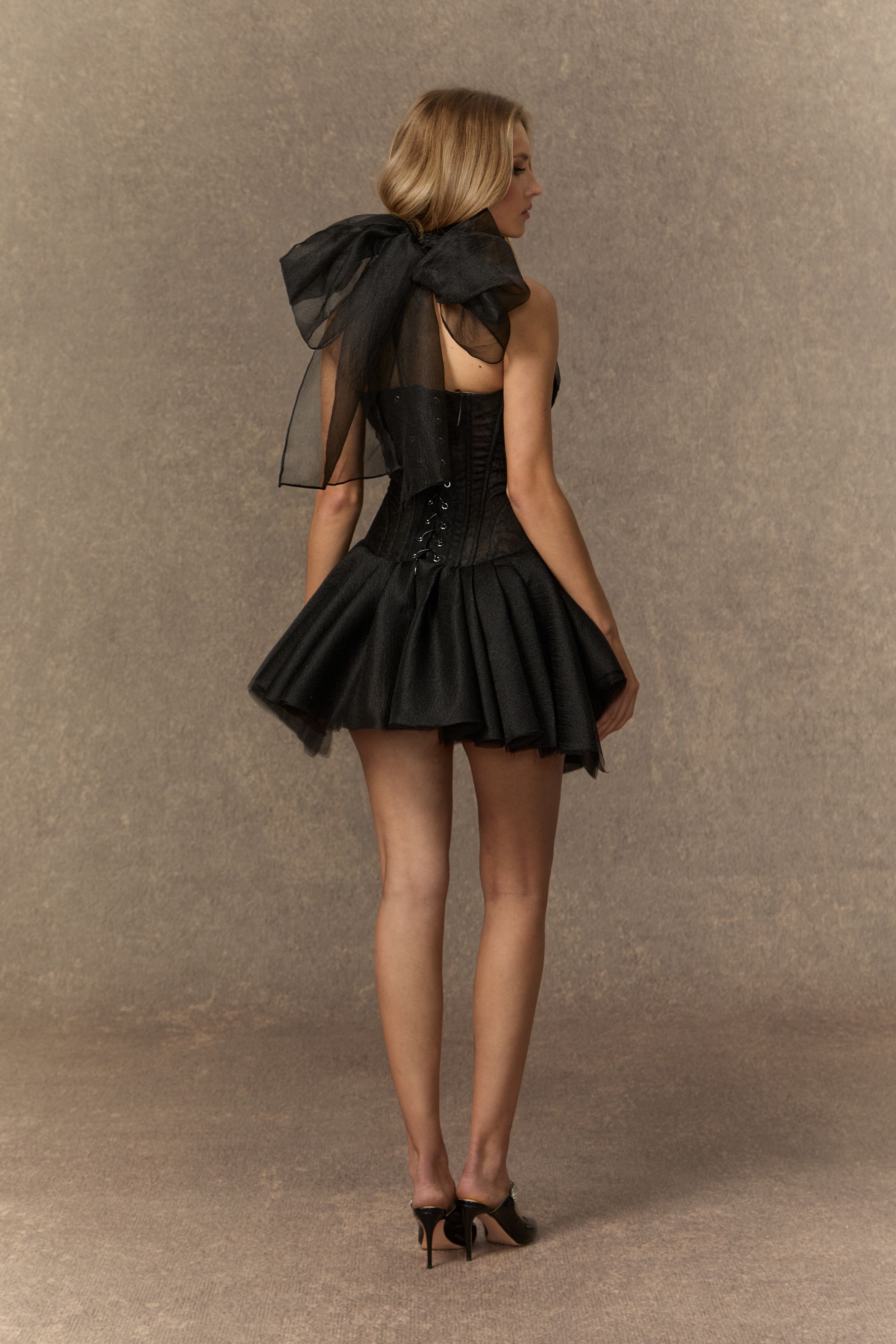 Hot Lives Black Crisscross Halter Corset Mini Dress-purelyfable