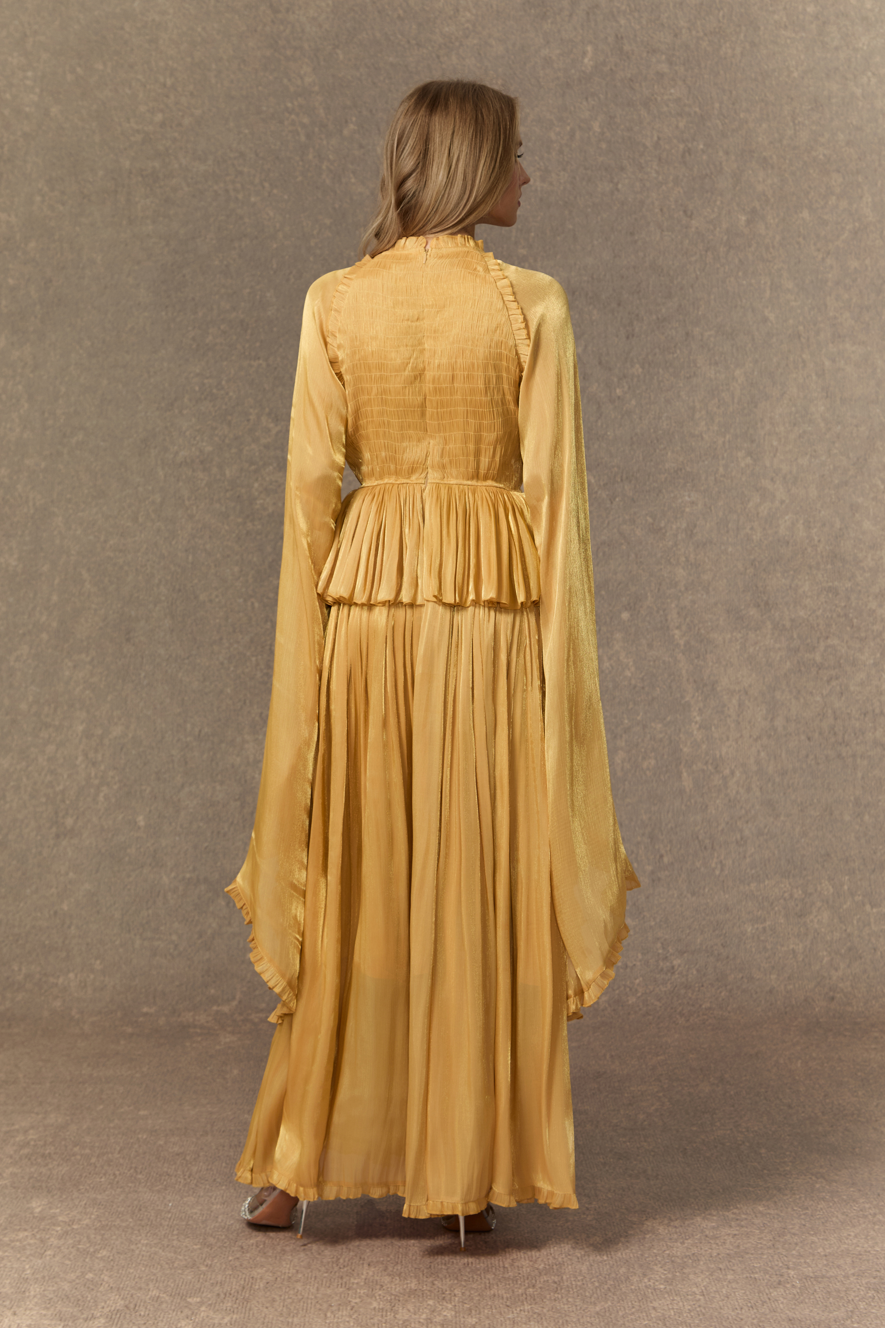 All Eyes On Me Khaki Ruffle Trim Long Sleeve Maxi Dress-purelyfable